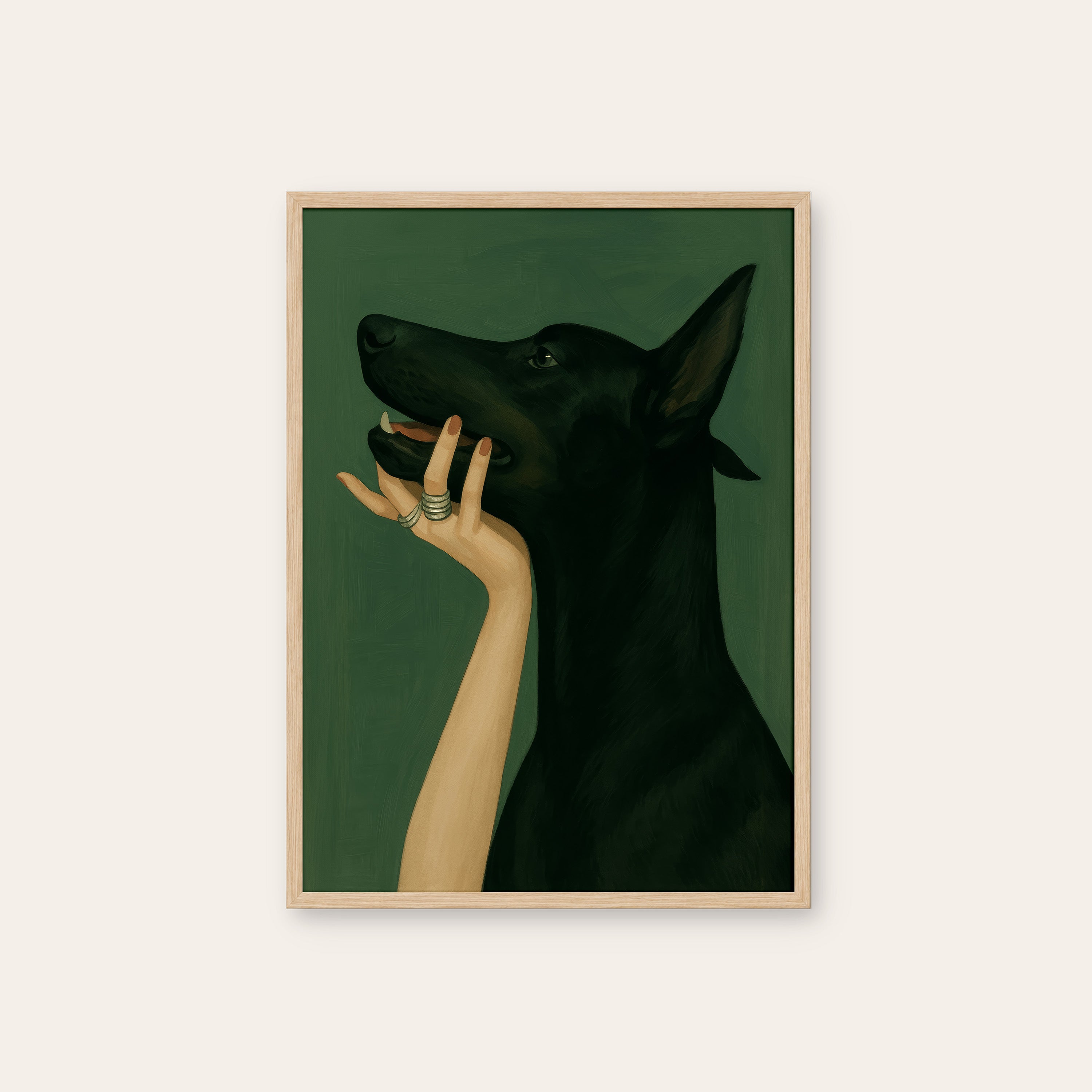 Good Boy — Elegant Hand & Hound Print – natural wood frame
