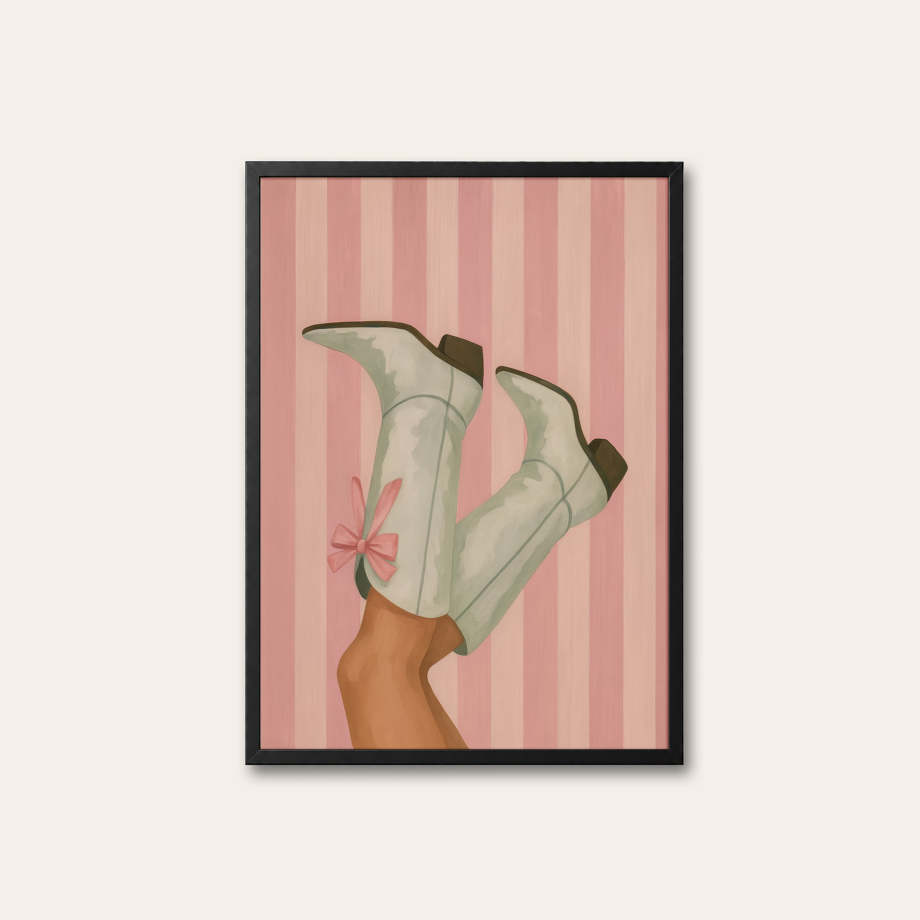 Boots Up — Pink Stripe Print – black frame