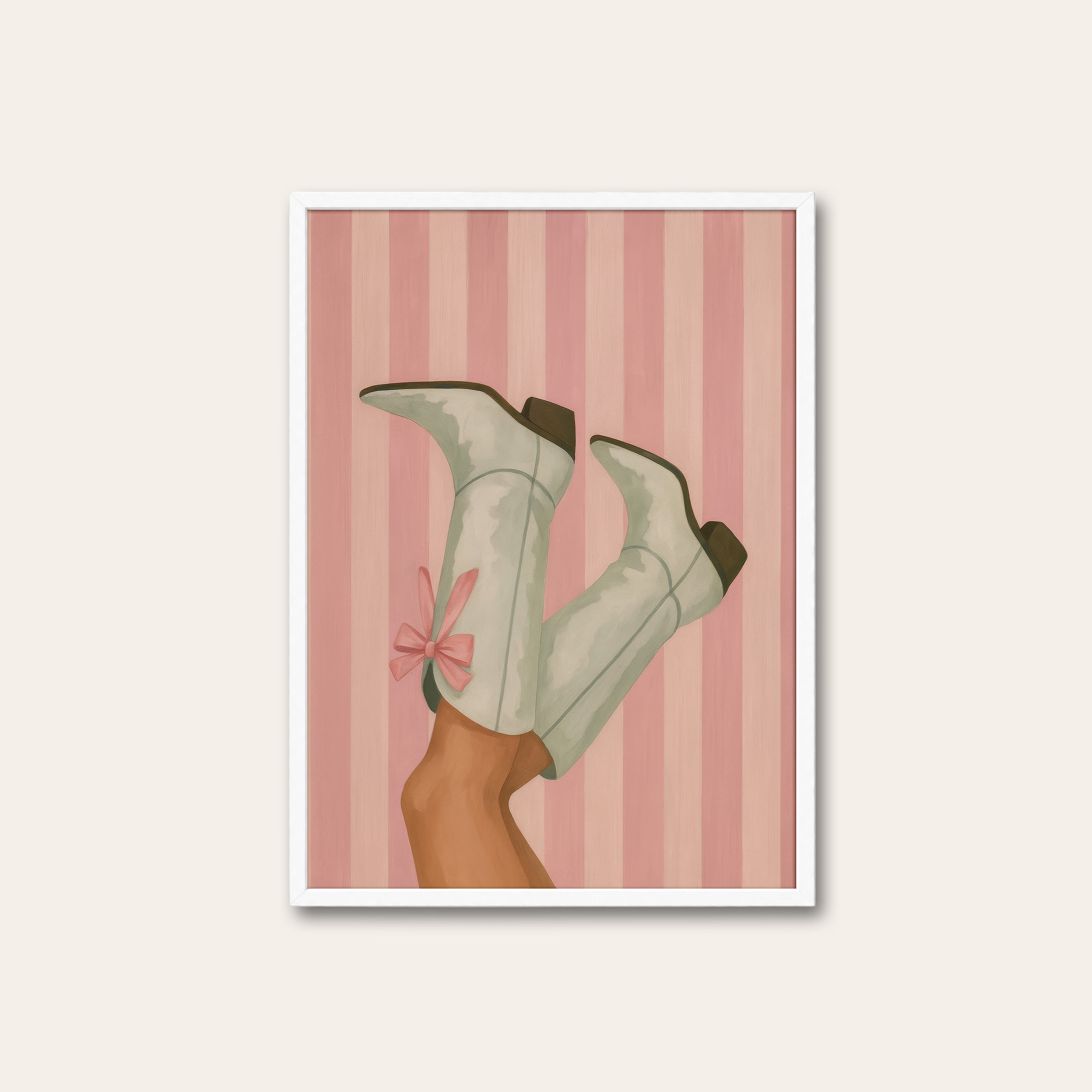 Boots Up — Pink Stripe Print – white frame