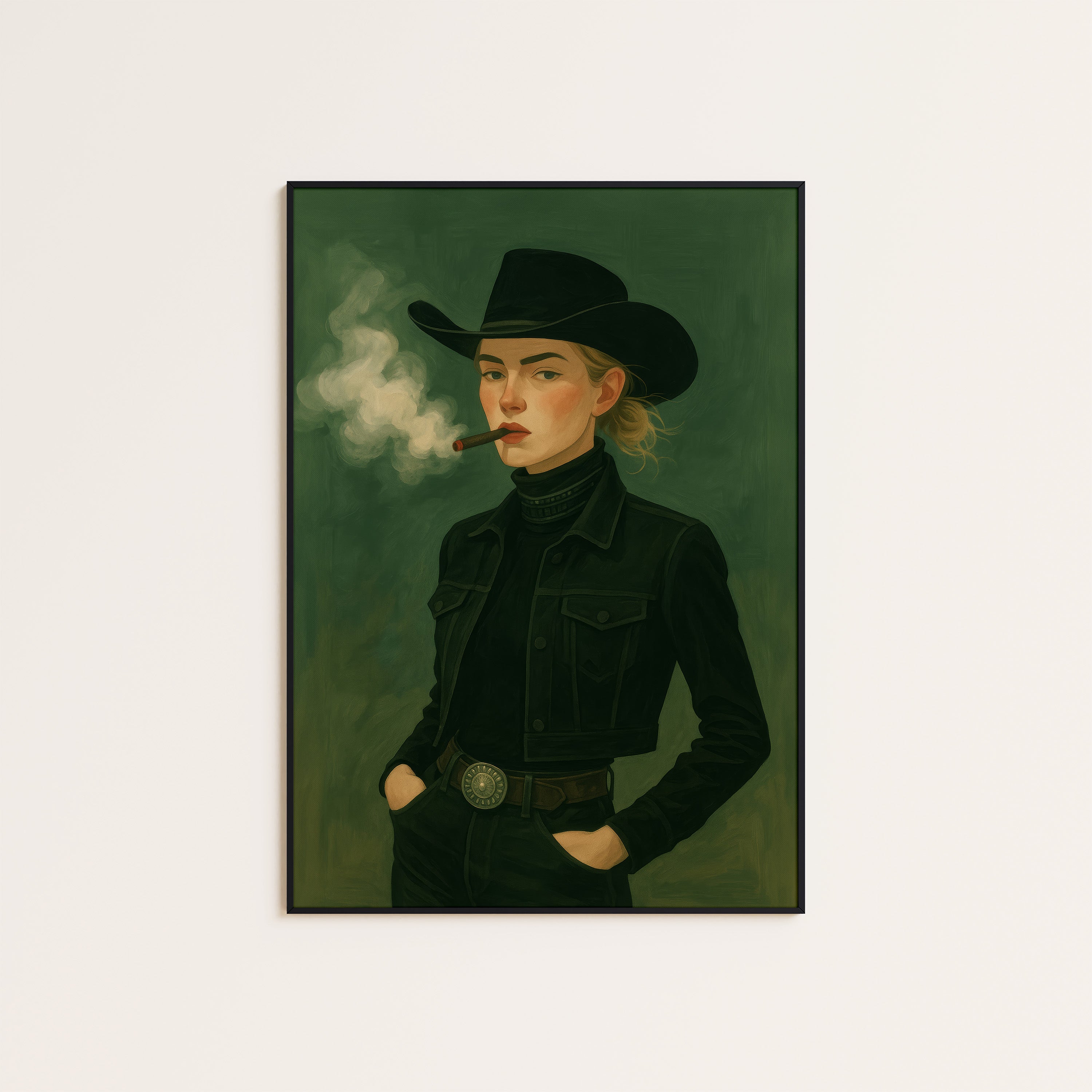 Smoke Ring Cowgirl — Portrait Print – unframed poster