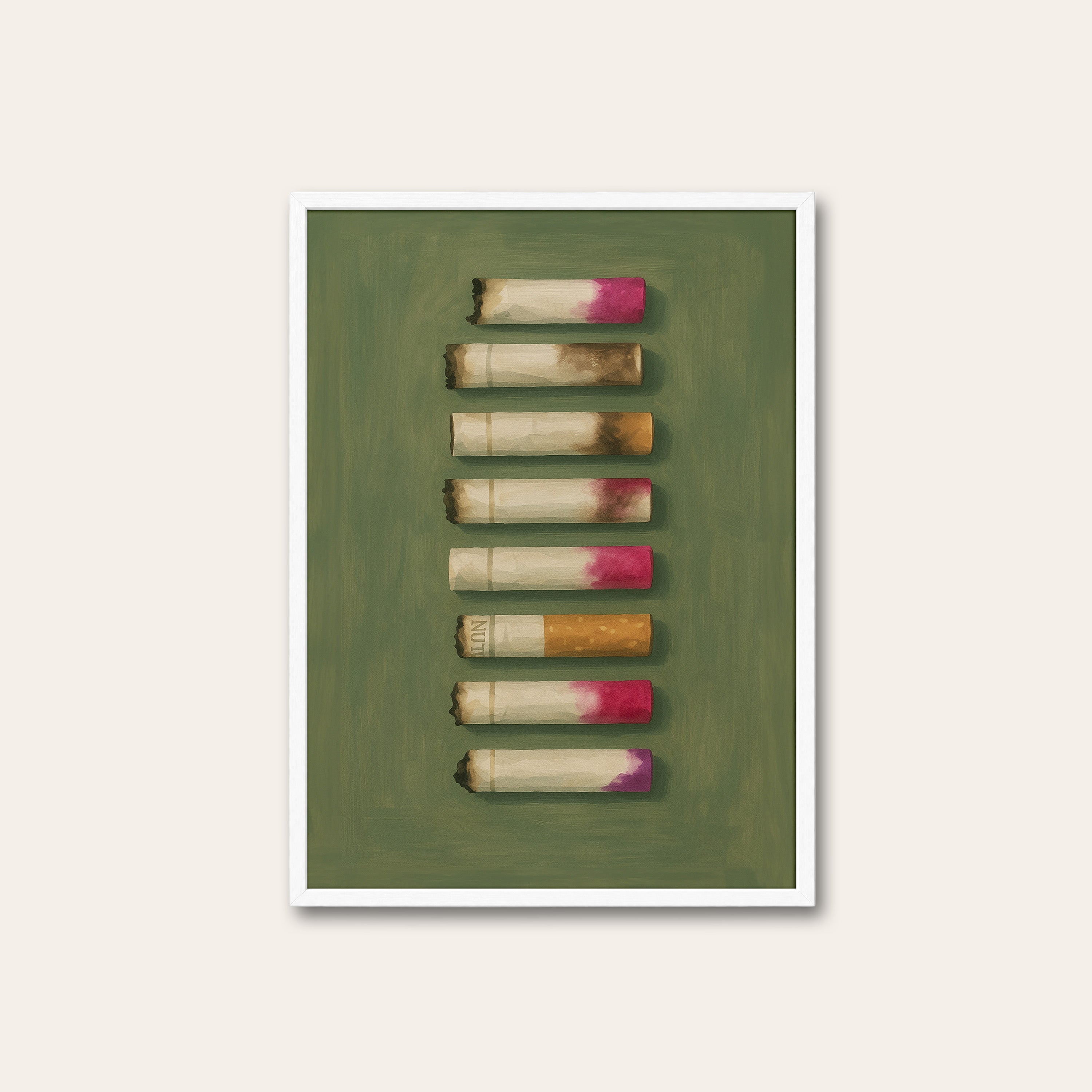 Lipstick Traces — Cigarette Row Print – white frame