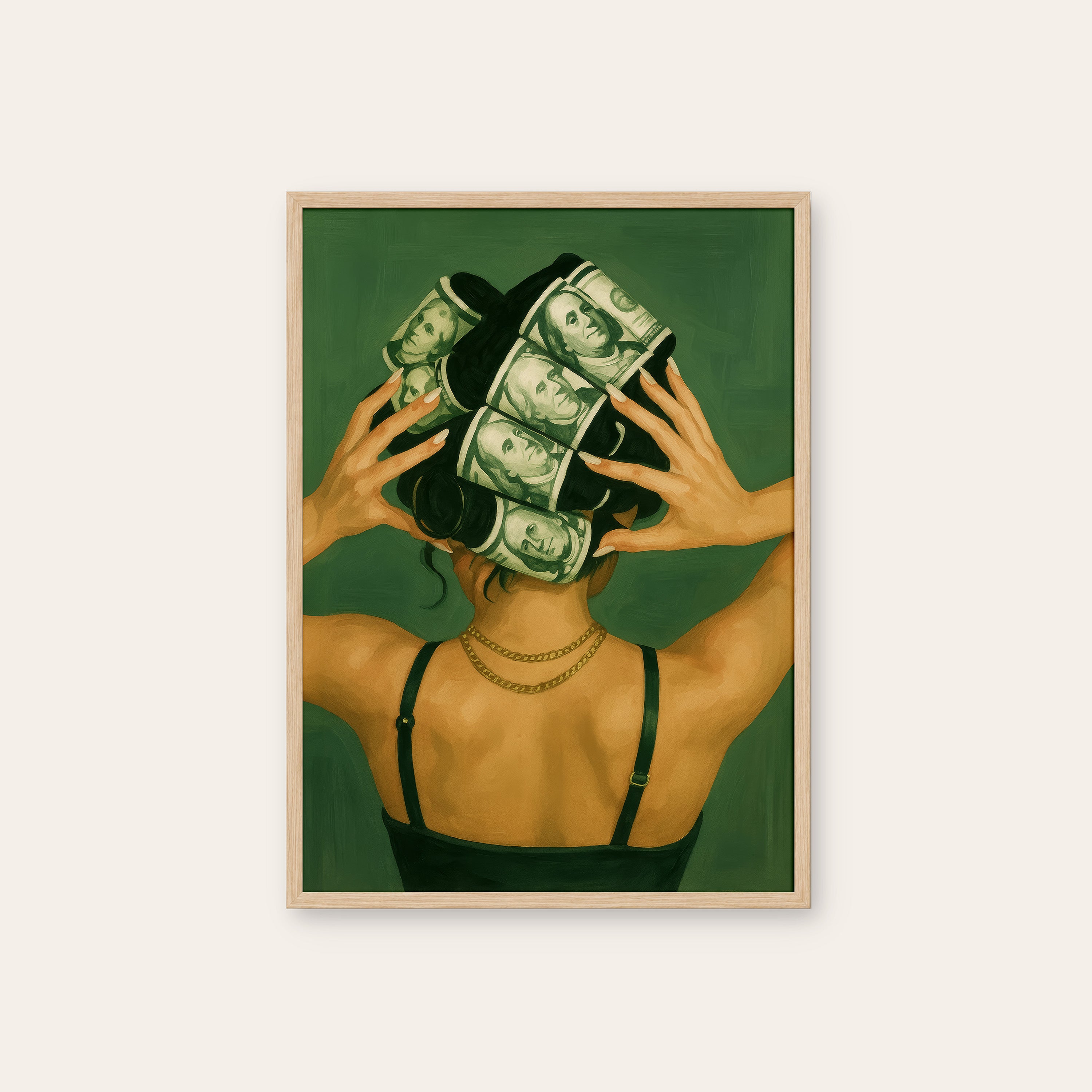 Money Curlers — Glam Art Print – natural wood frame
