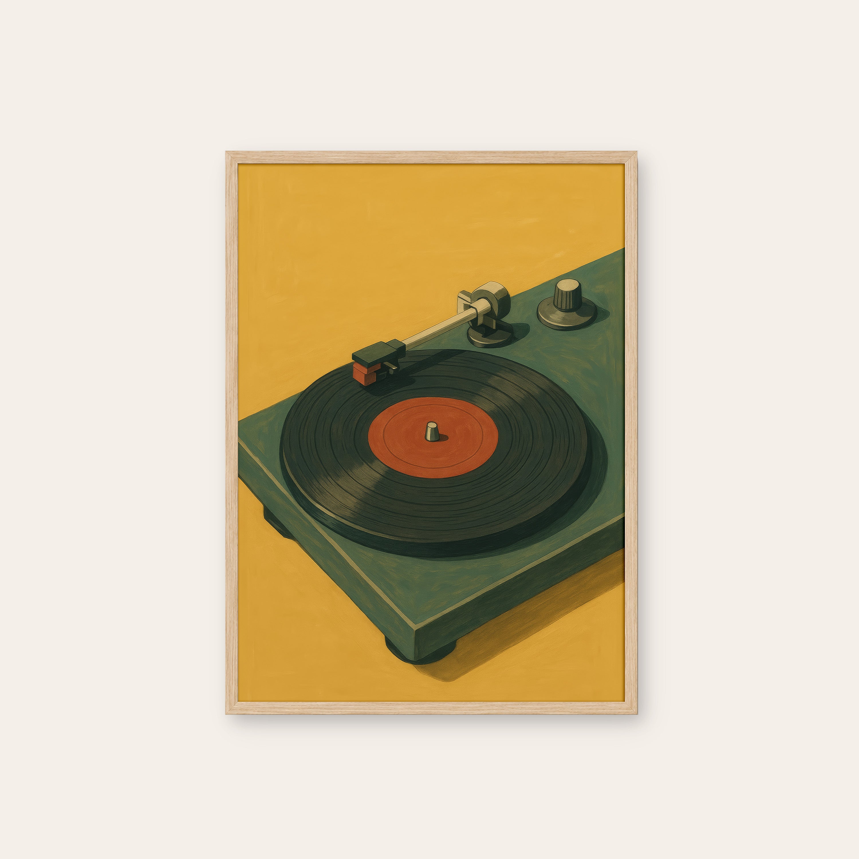 B-Side — Turntable Art Print – natural wood frame