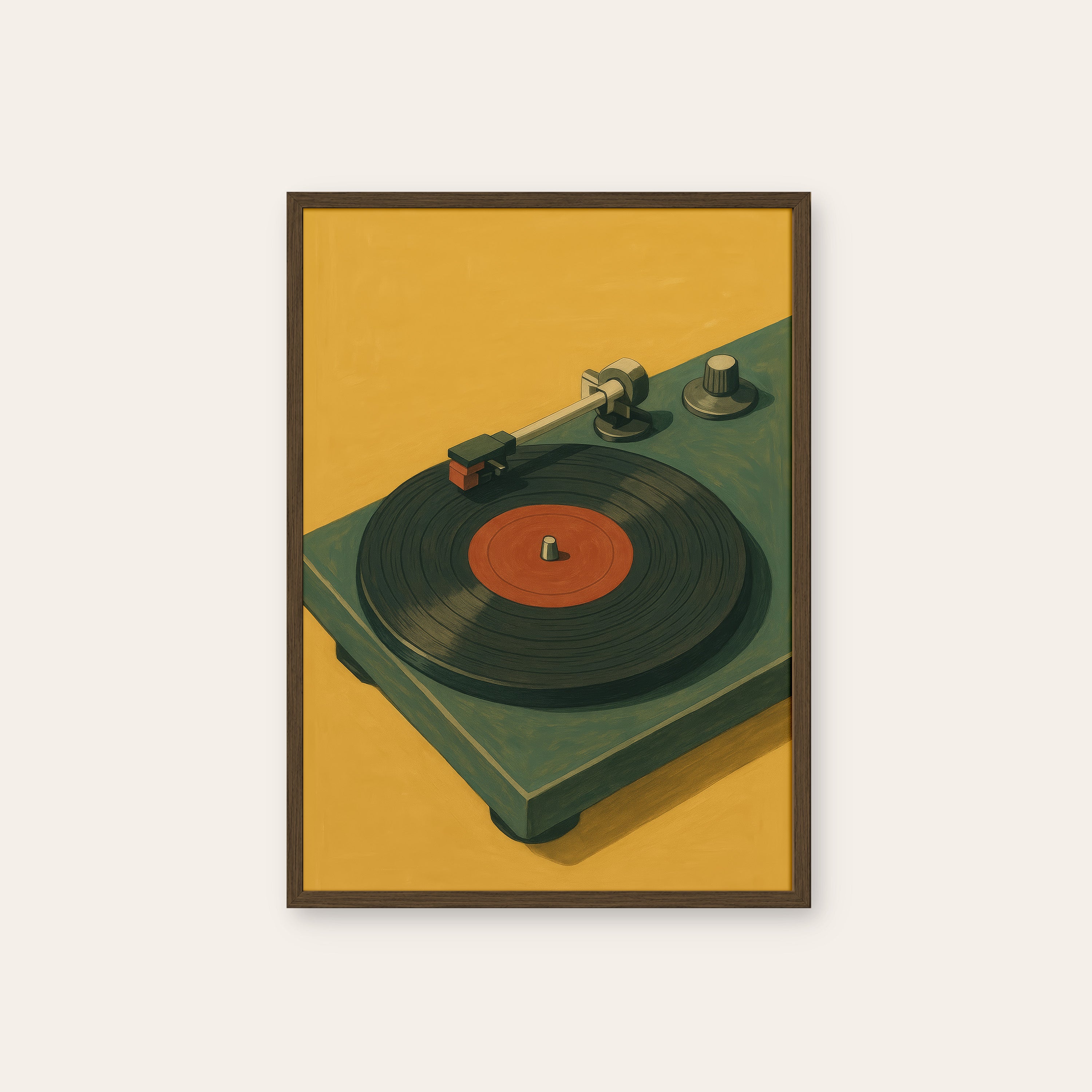 B-Side — Turntable Art Print – dark wood frame