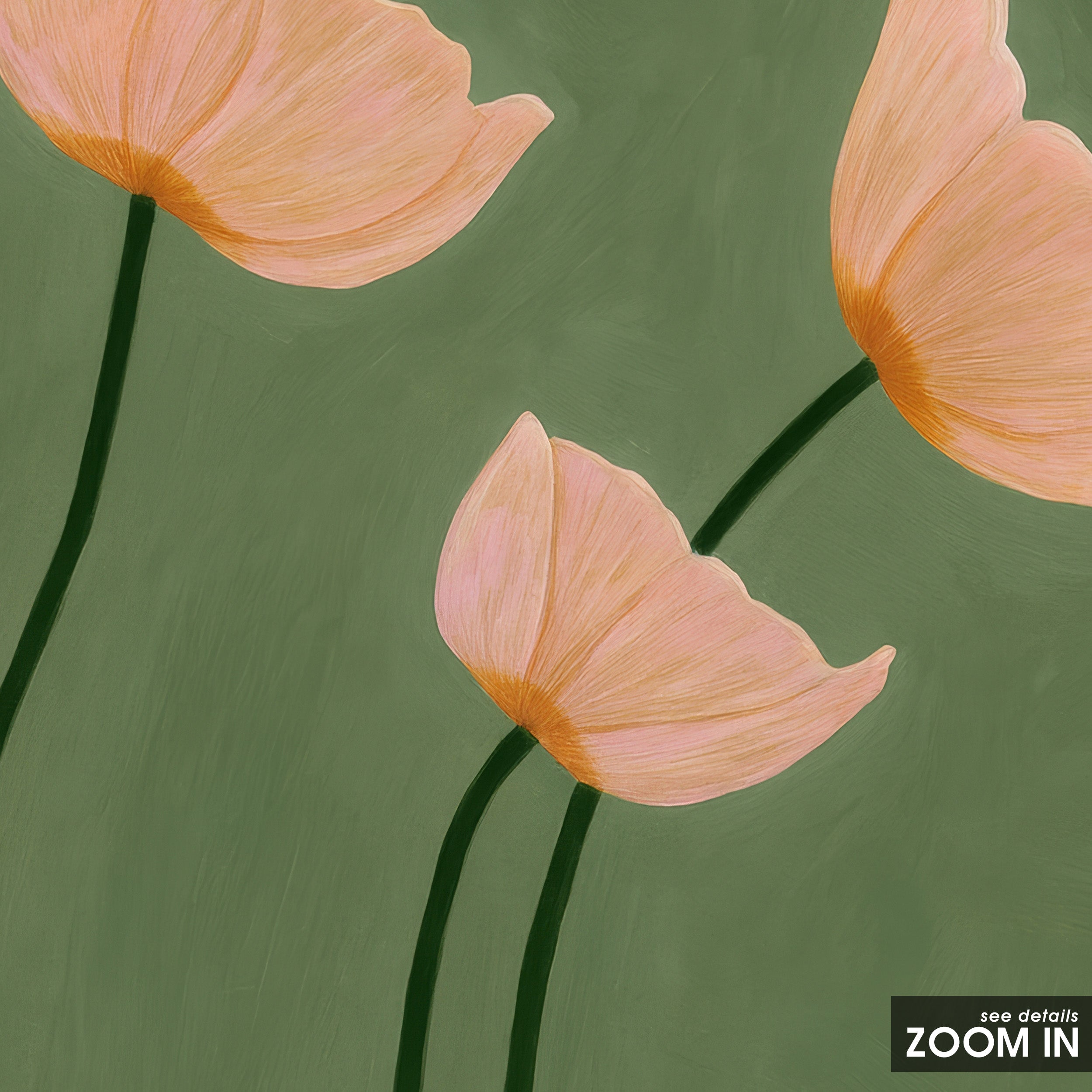 Three Poppies — Sage Botanical Print – in room setting