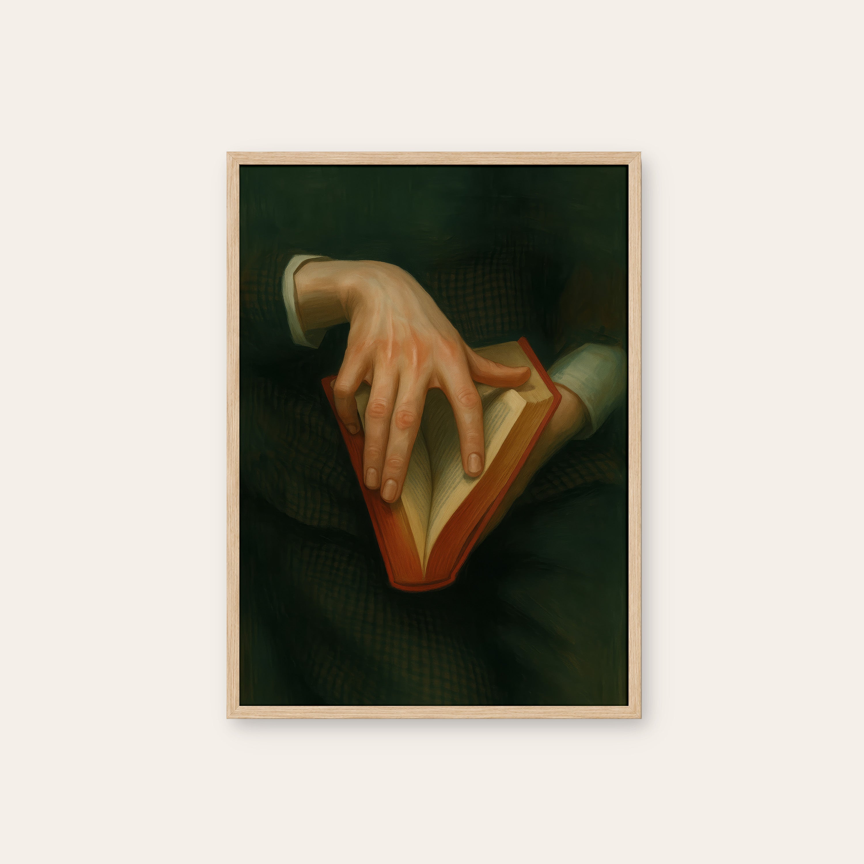 The Page Turner — Book Lover Art Print – natural wood frame