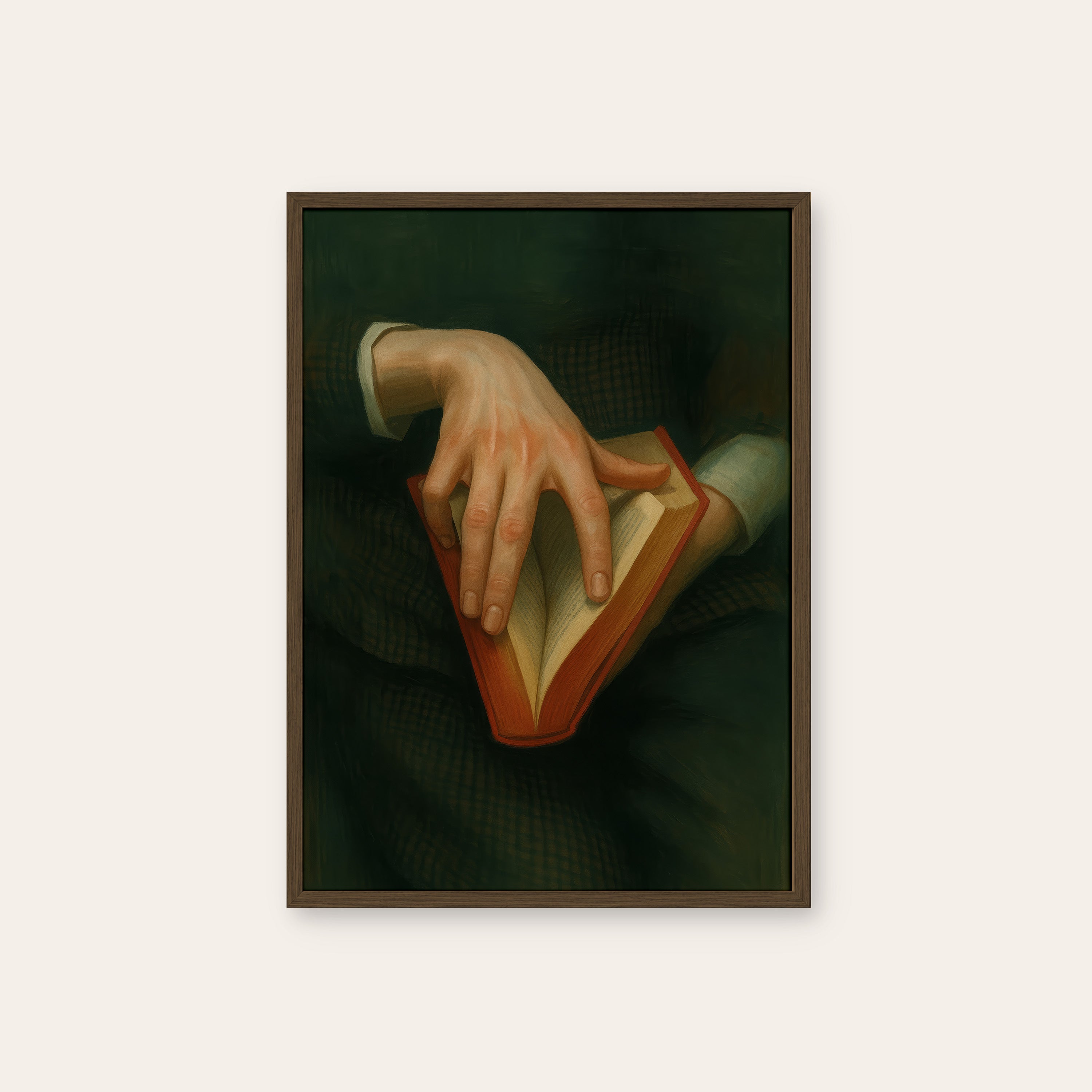 The Page Turner — Book Lover Art Print – dark wood frame