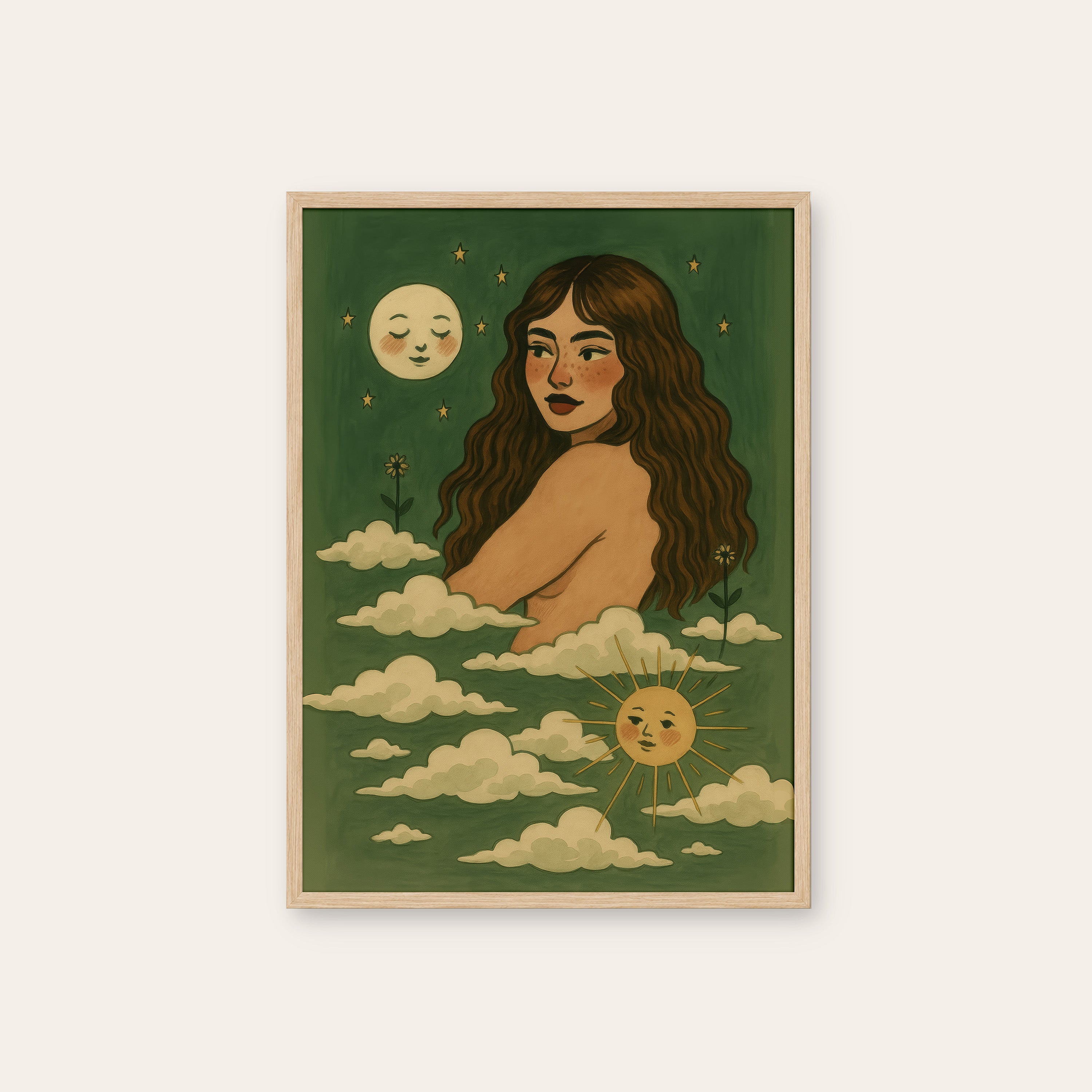 Cloud Bath — Celestial Muse Print – natural wood frame