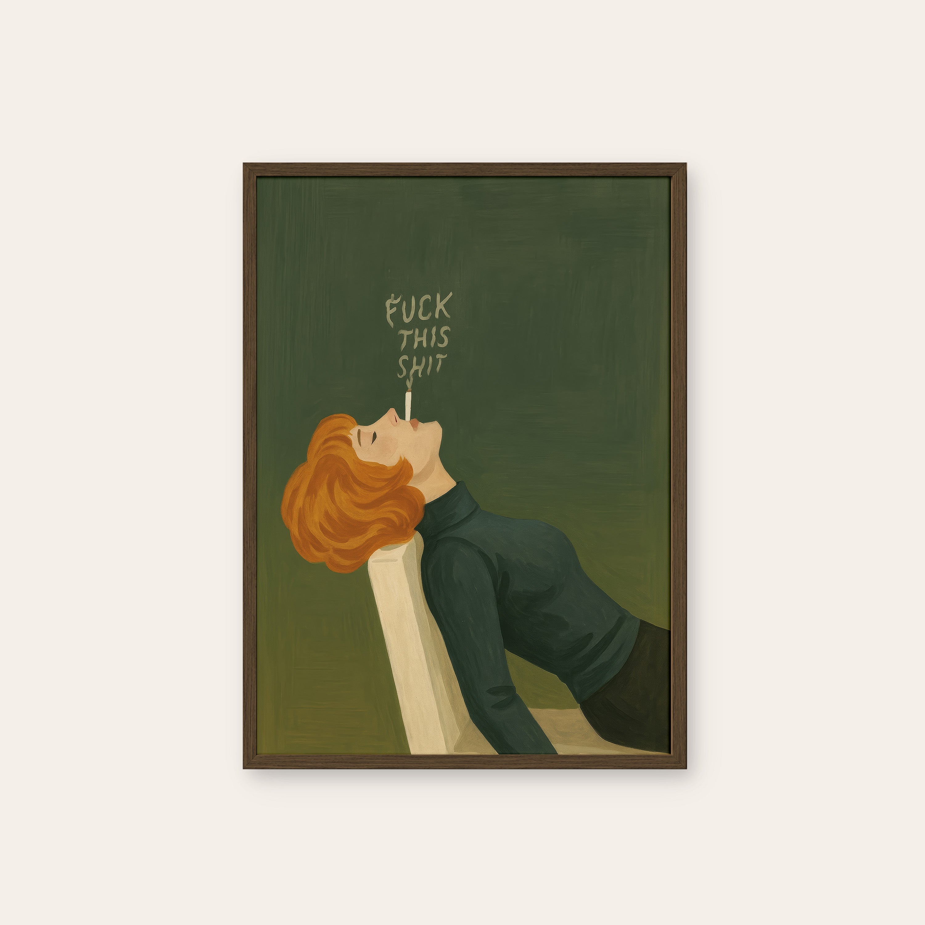 The Long Sigh — Dramatic Recline Print – dark wood frame