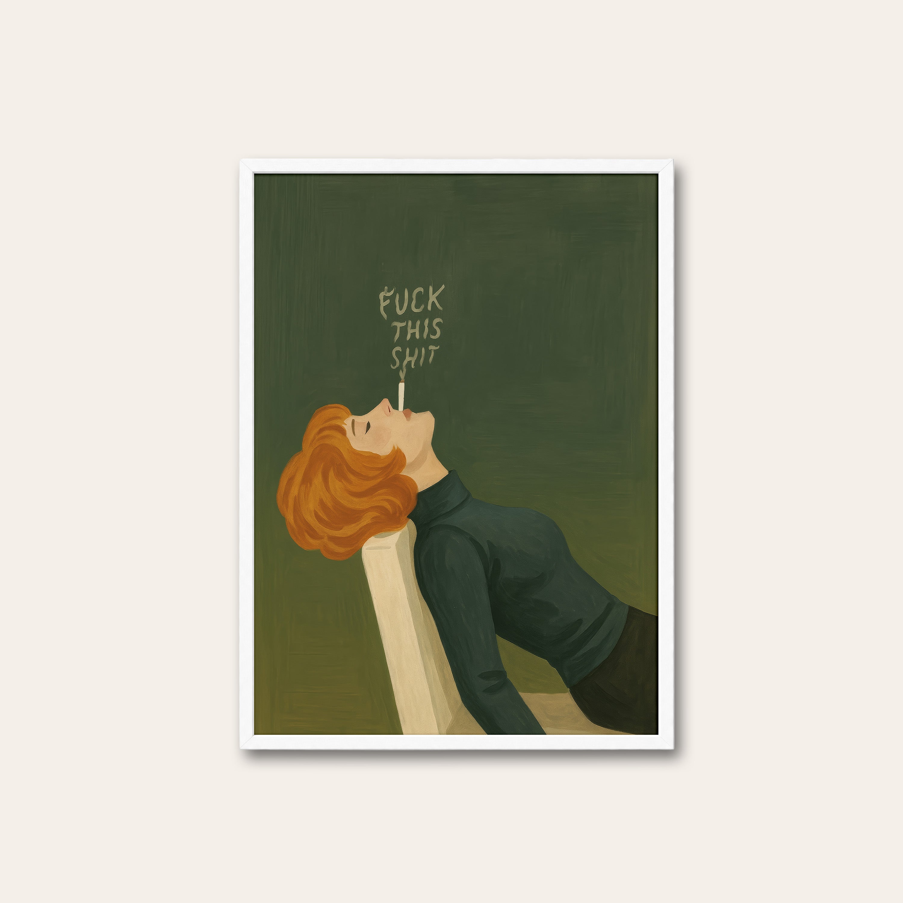 The Long Sigh — Dramatic Recline Print – white frame