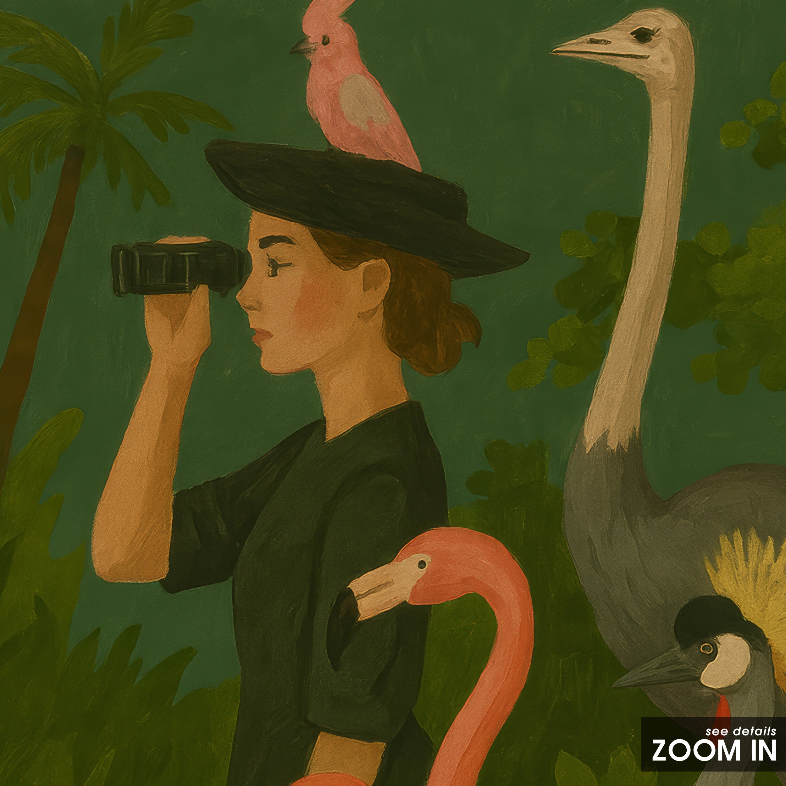 The Birdwatcher — Jungle Print – in room setting