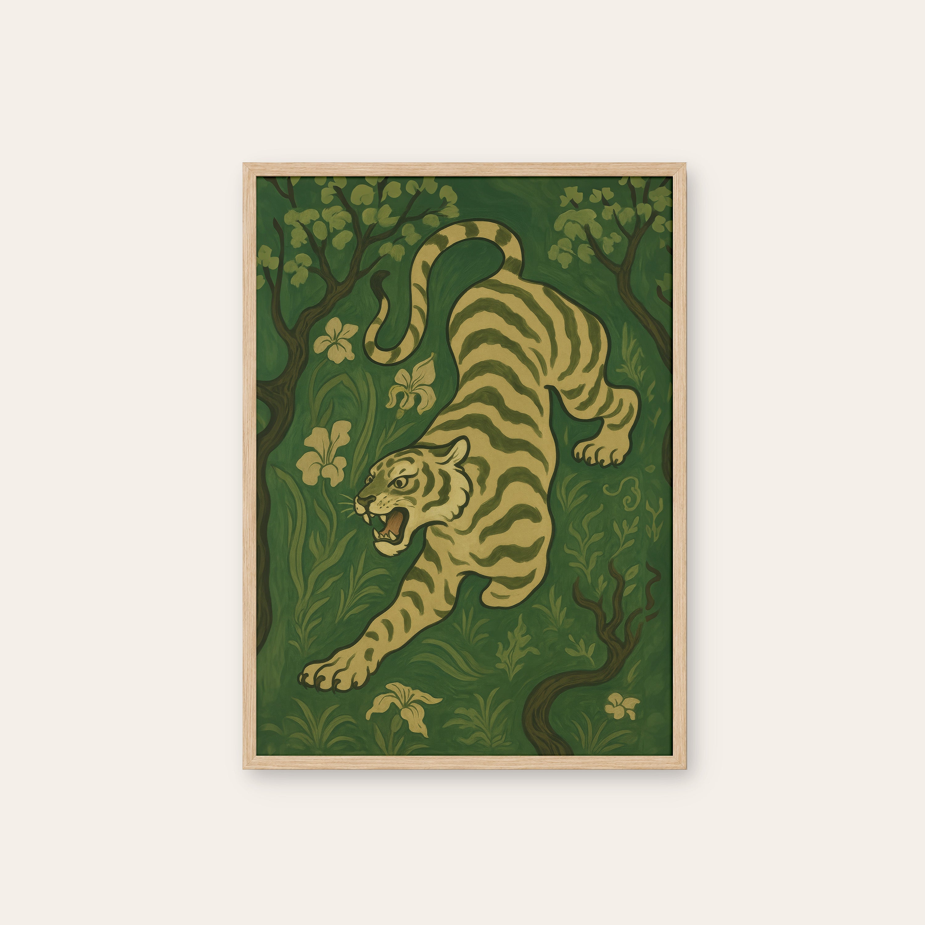 Jungle Prowl — Ornament Tiger Print – natural wood frame