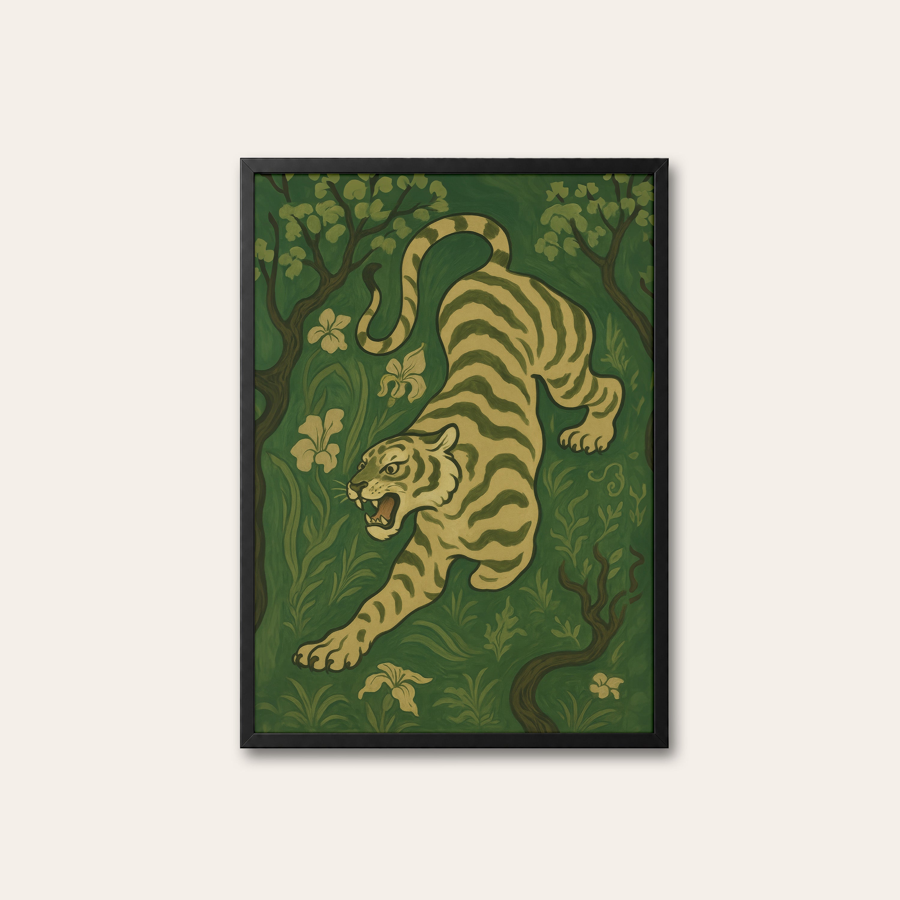 Jungle Prowl — Ornament Tiger Print – black frame