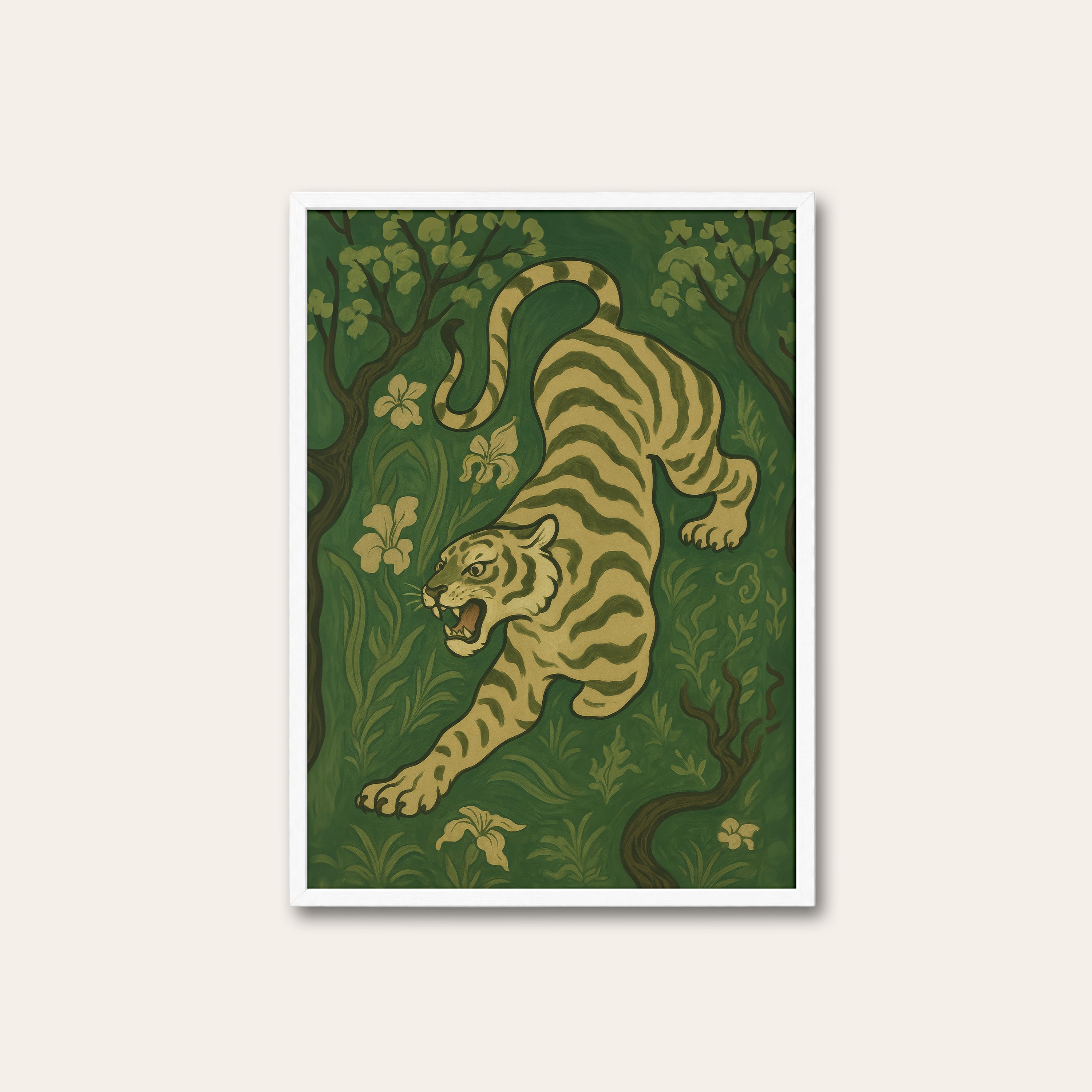 Jungle Prowl — Ornament Tiger Print – white frame