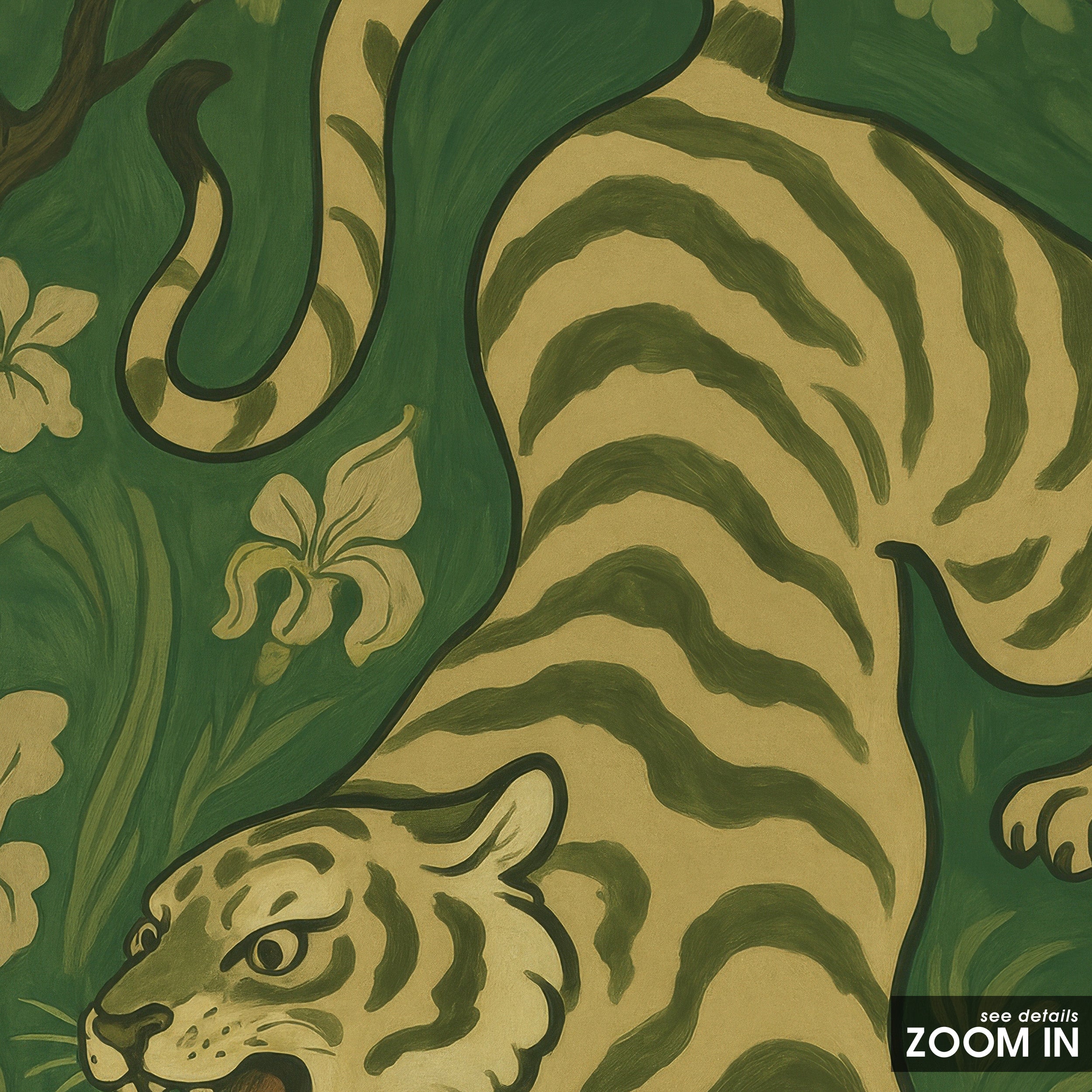Jungle Prowl — Ornament Tiger Print – in room setting