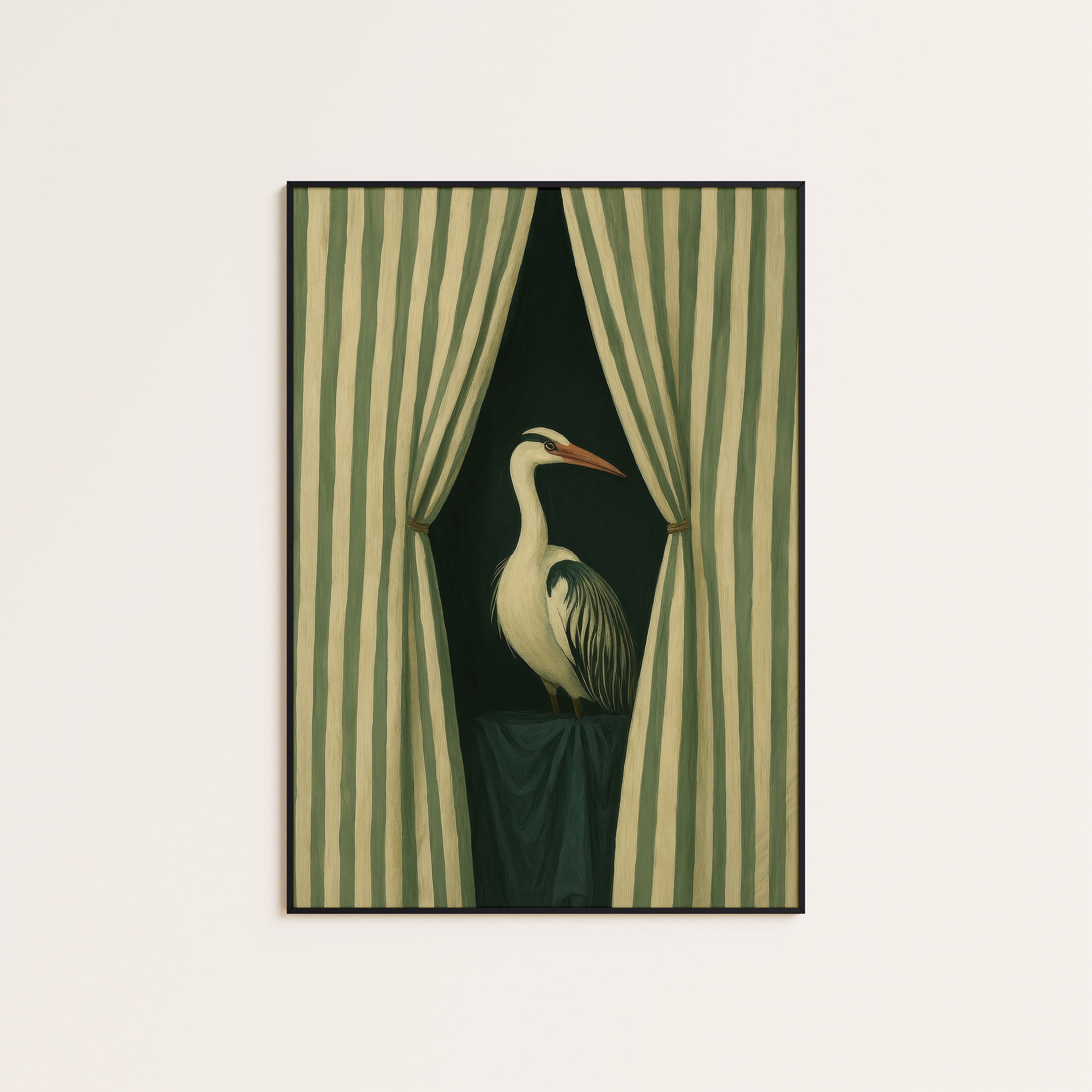 Stage Left Heron — Curtain Print – unframed poster