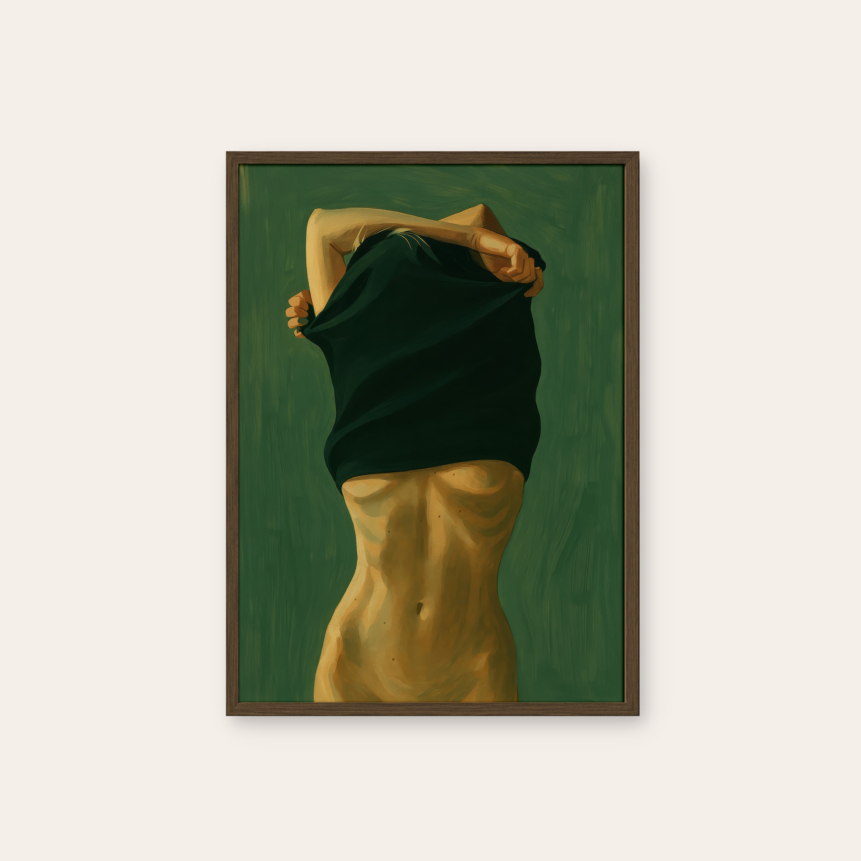 Shedding the Day — Torso Print – dark wood frame