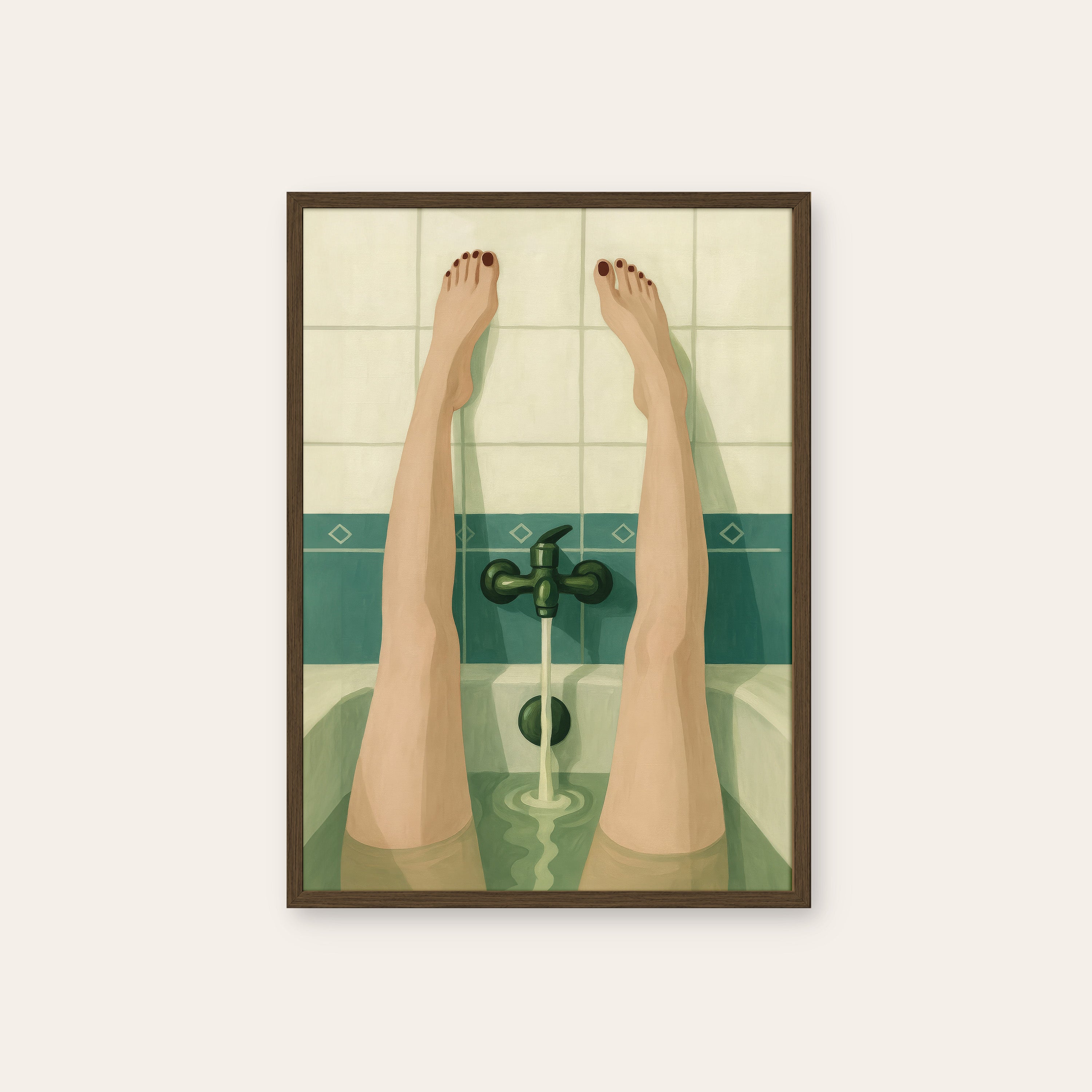 Bath Hour — Green Tile Print – dark wood frame