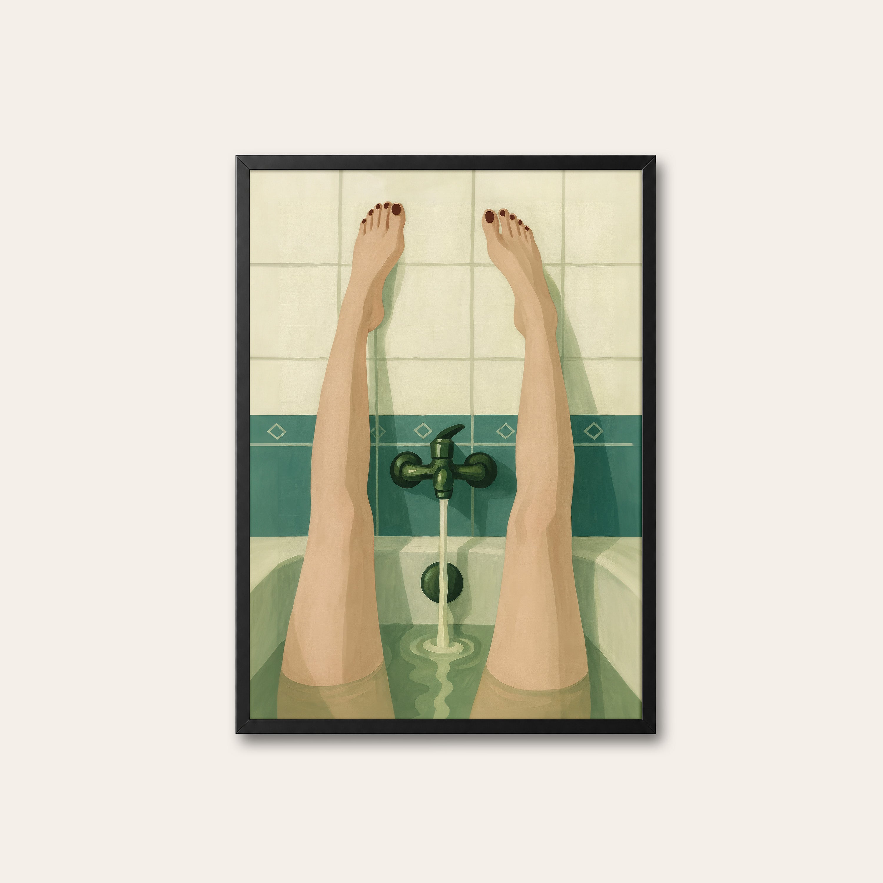 Bath Hour — Green Tile Print – black frame