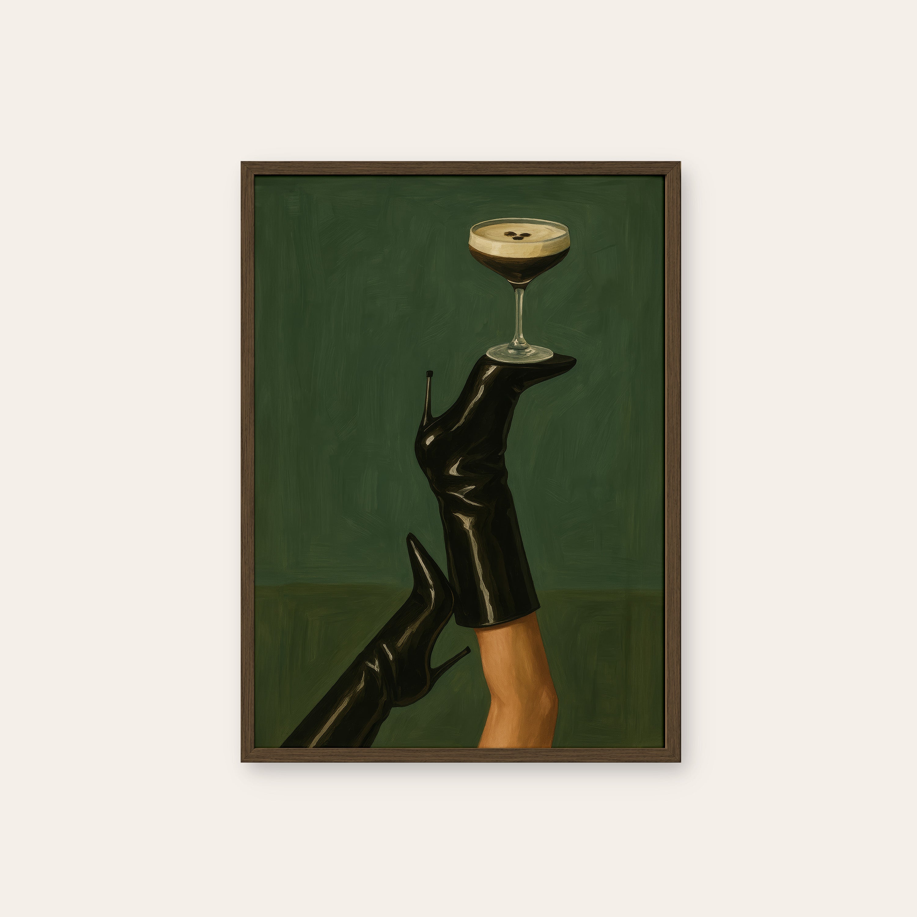 Heel Service — Espresso Martini Print – dark wood frame
