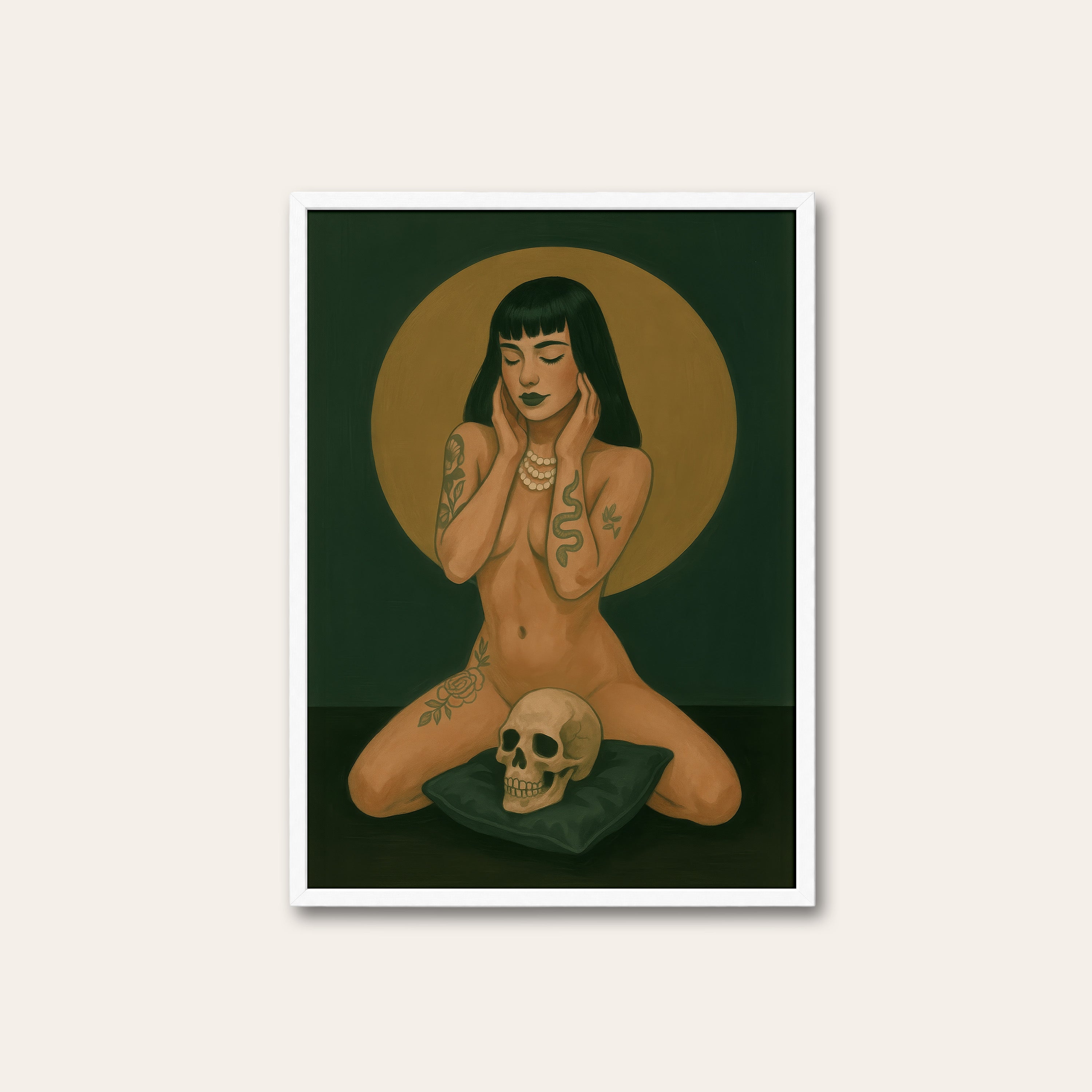Halo & Skull — Tattooed Muse Print – white frame