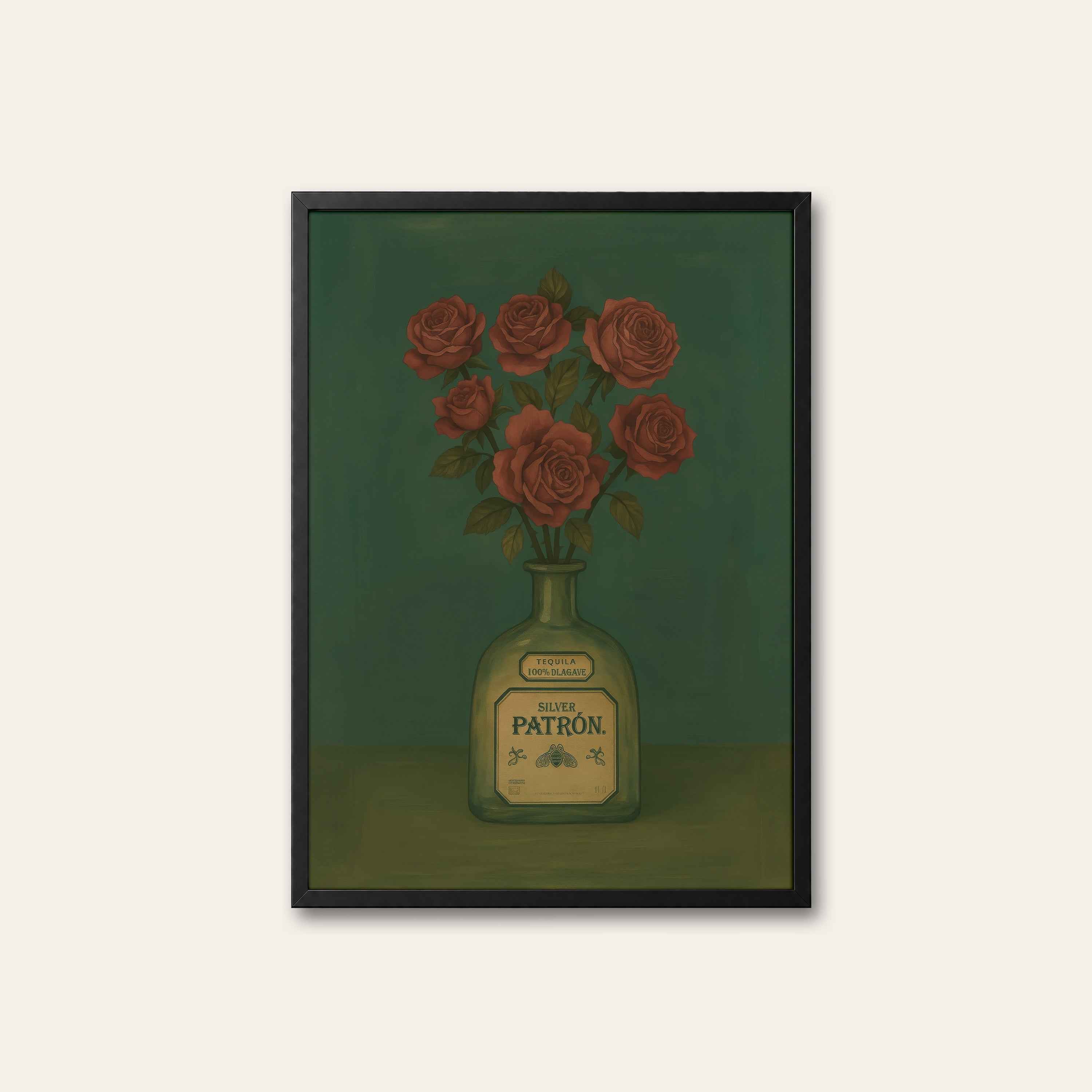 Roses in the Bottle — Still Life Print – black frame