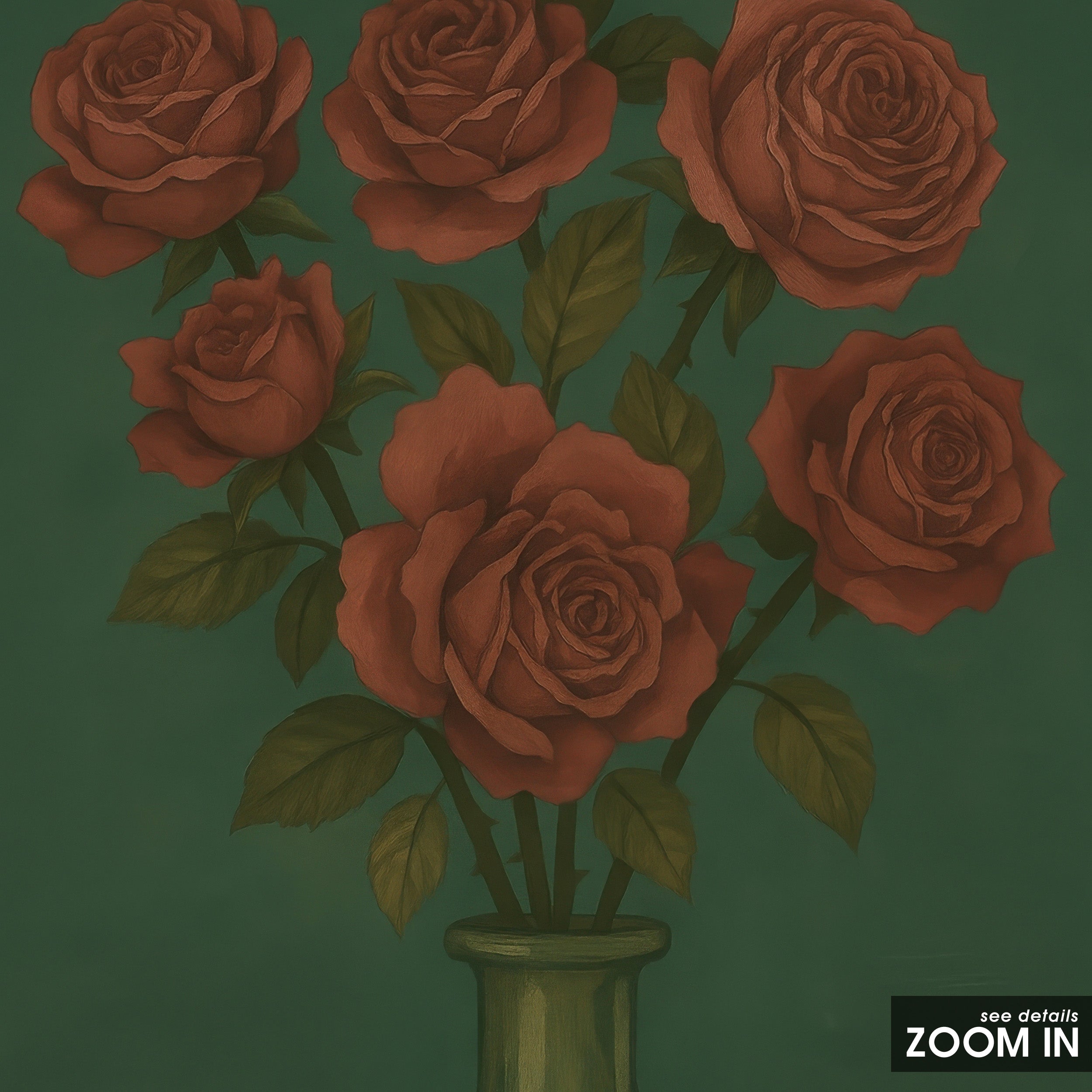 Roses in the Bottle — Still Life Print – in room setting
