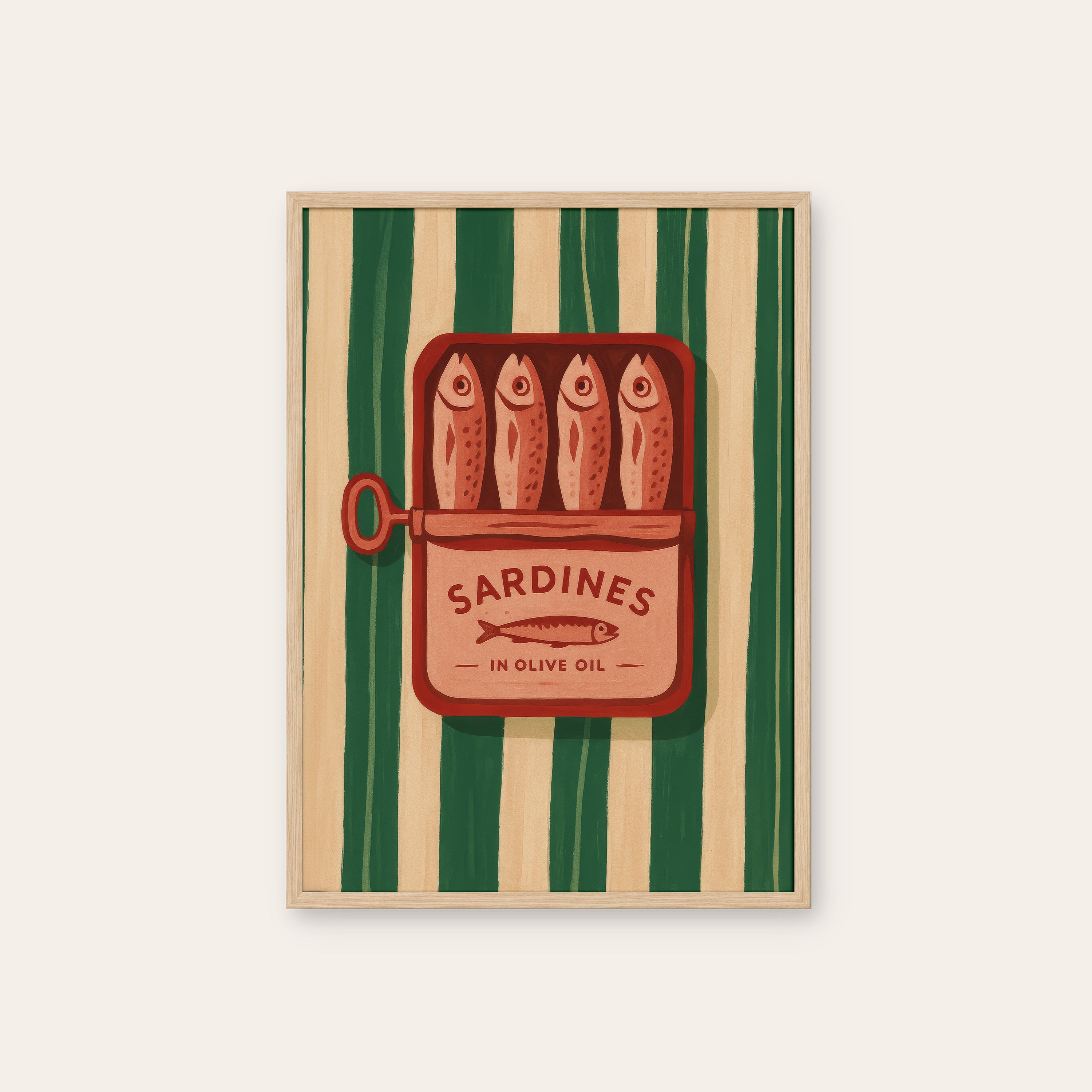 Tinned Treasure — Sardine Art Print – natural wood frame