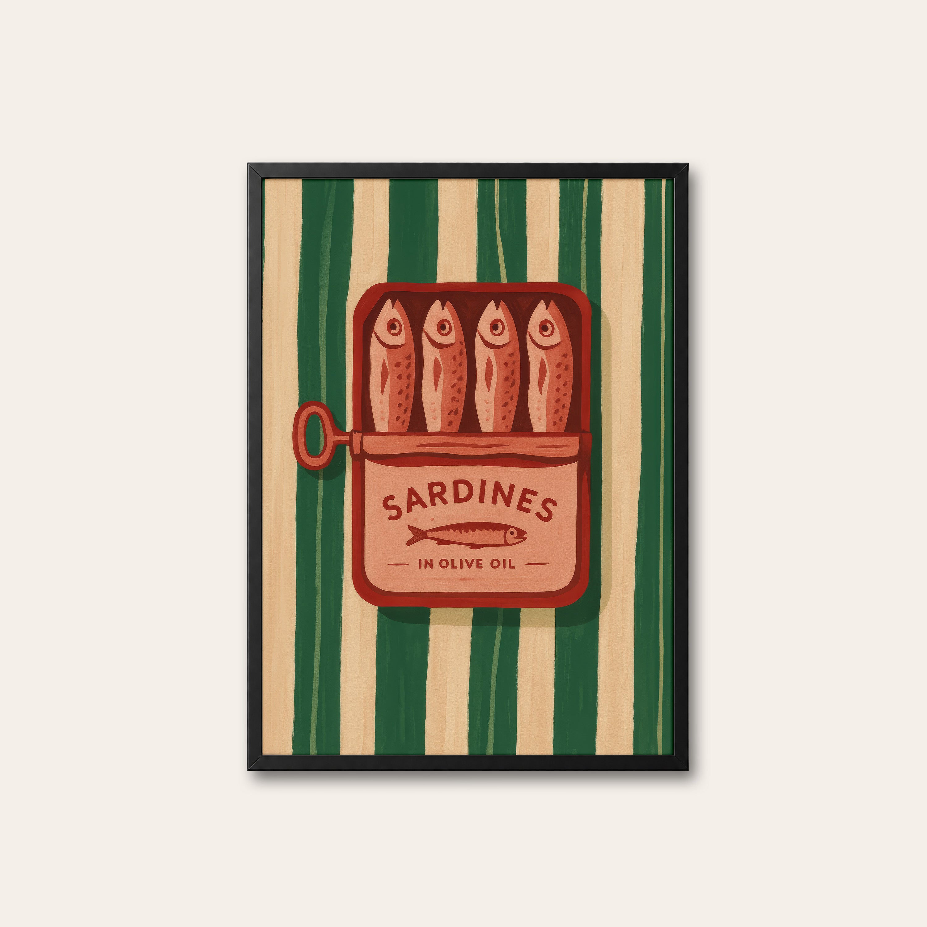 Tinned Treasure — Sardine Art Print – black frame