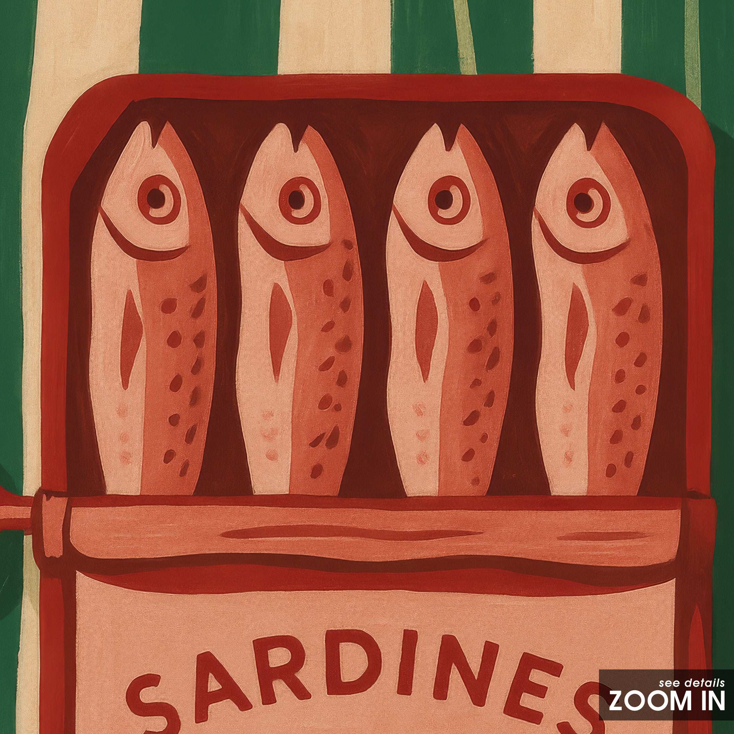 Tinned Treasure — Sardine Art Print – in room setting