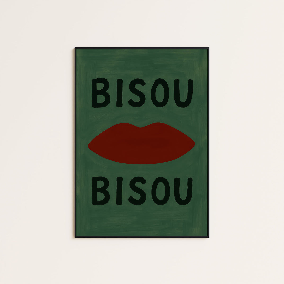 Bisou Bisou - Red Lips Print - framed artwork overview