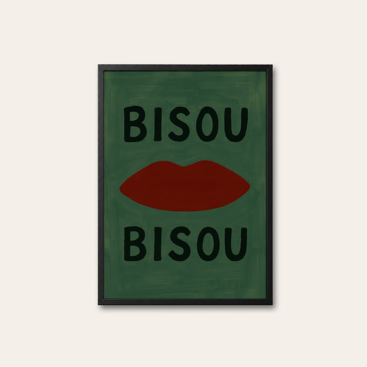 Bisou Bisou - Red Lips Print - black frame