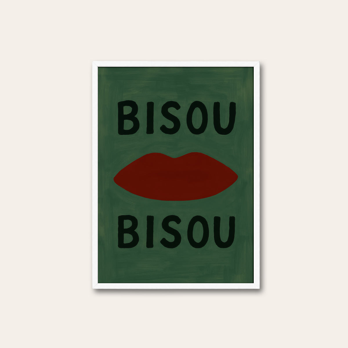 Bisou Bisou - Red Lips Print - white frame