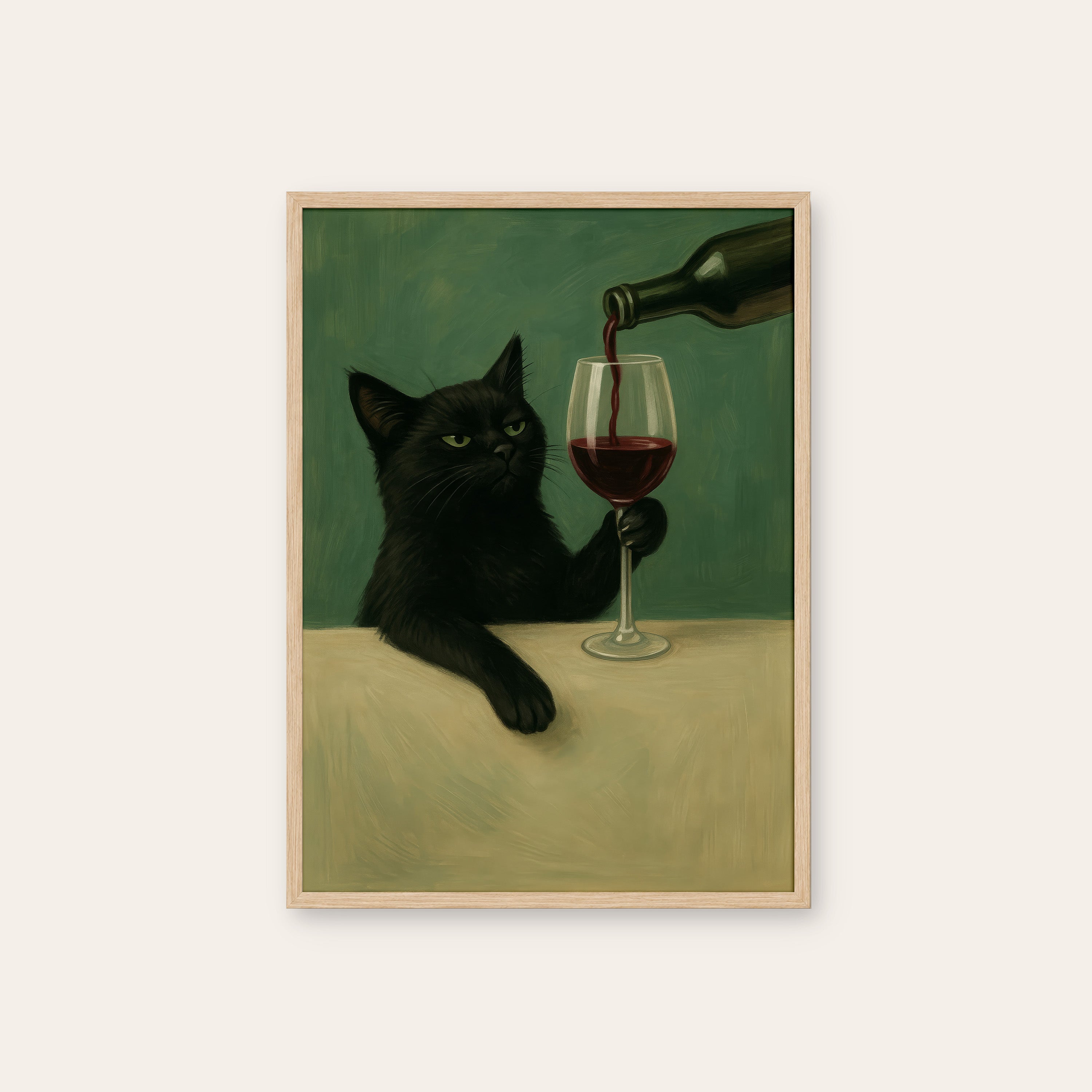 Top Up — Wine Cat Print – natural wood frame