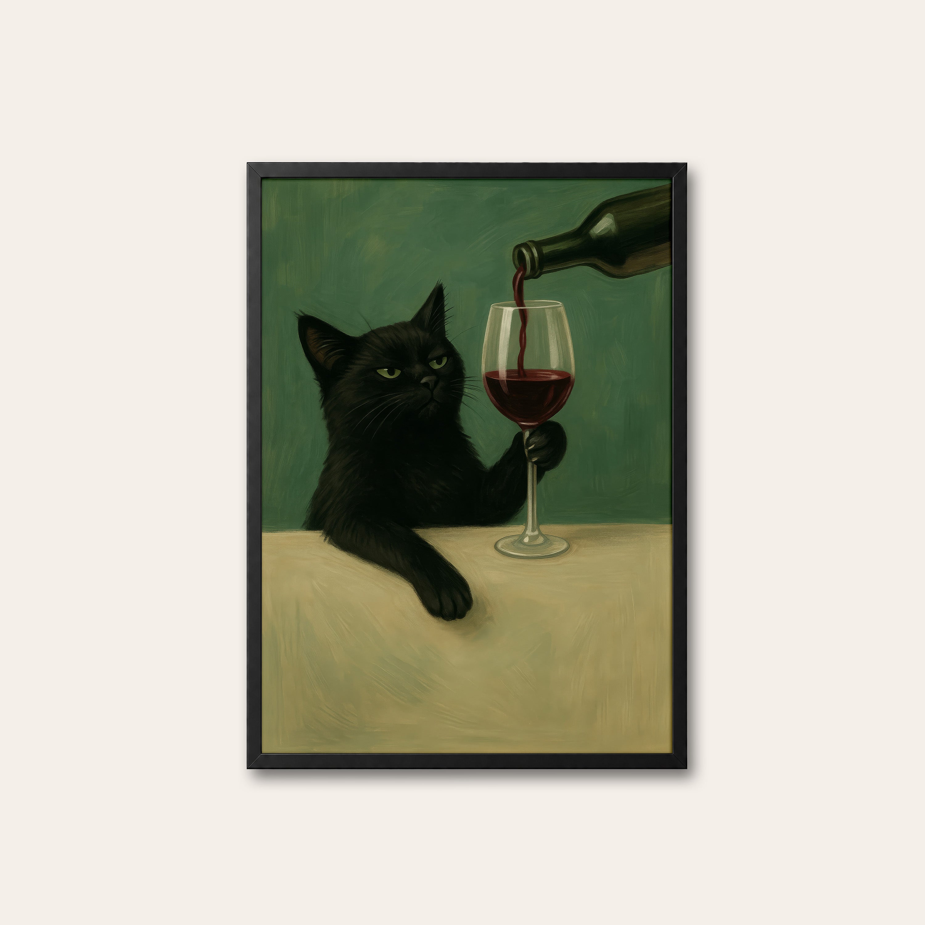 Top Up — Wine Cat Print – black frame