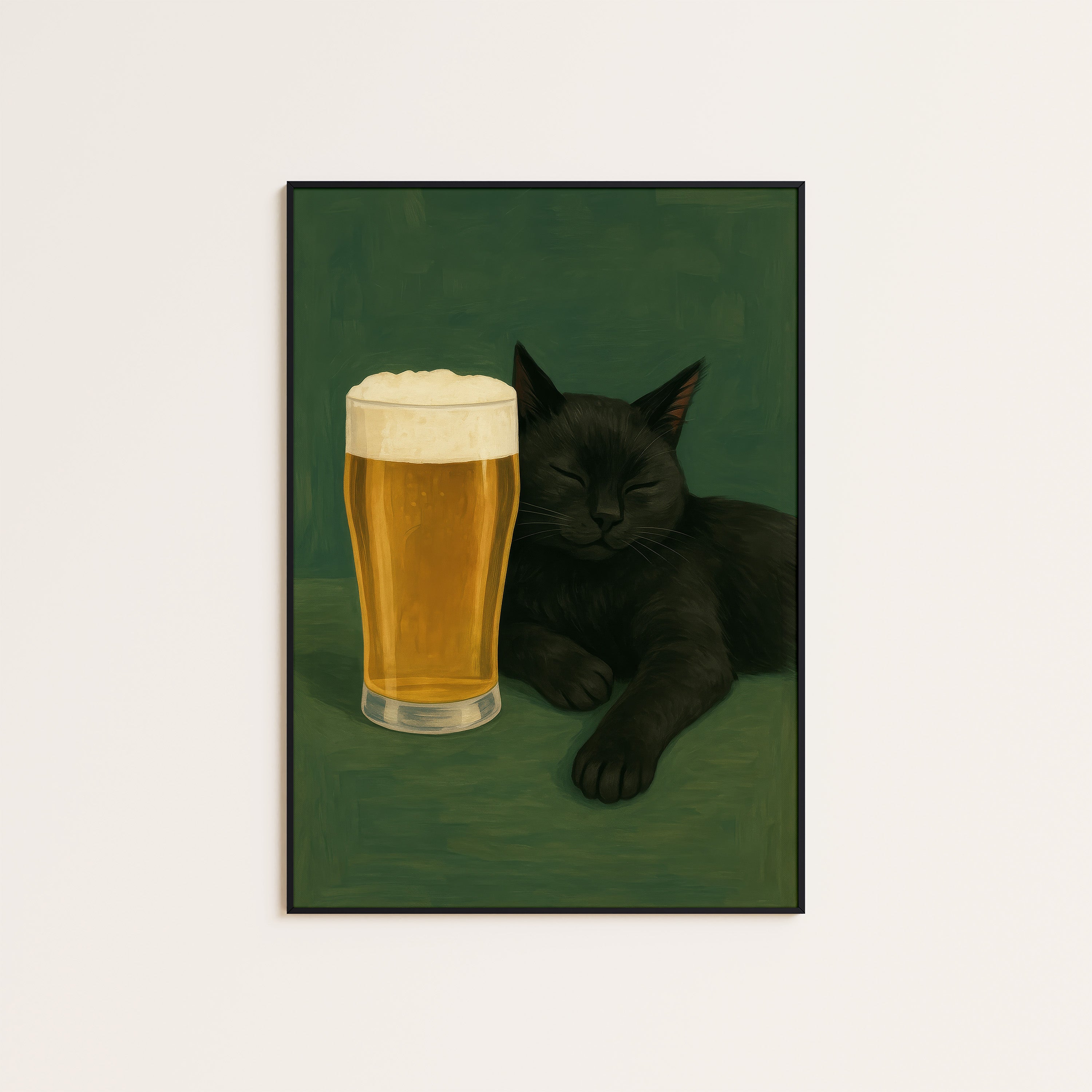 Beer & the Black Cat — Pub Art Print – unframed poster