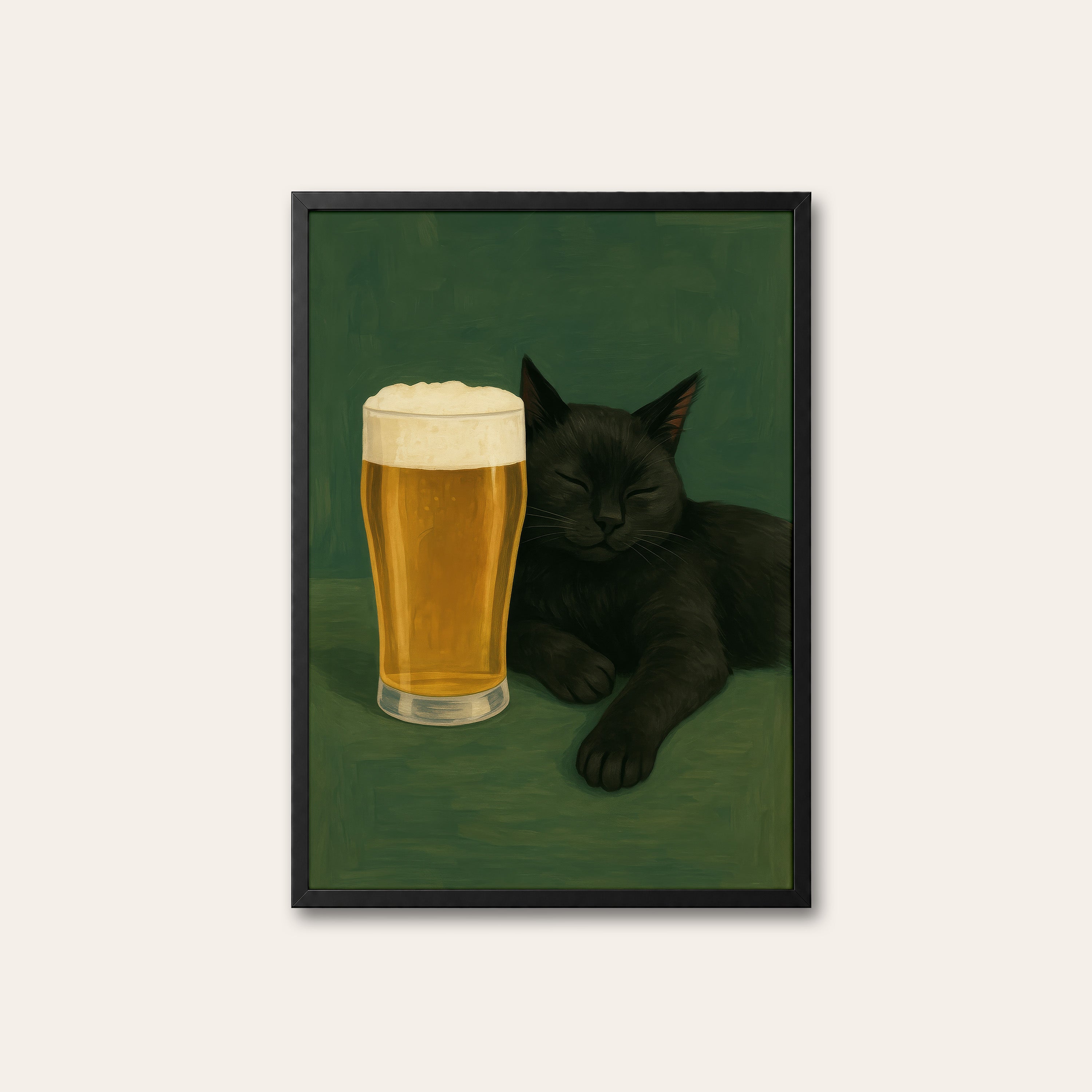 Beer & the Black Cat — Pub Art Print – black frame