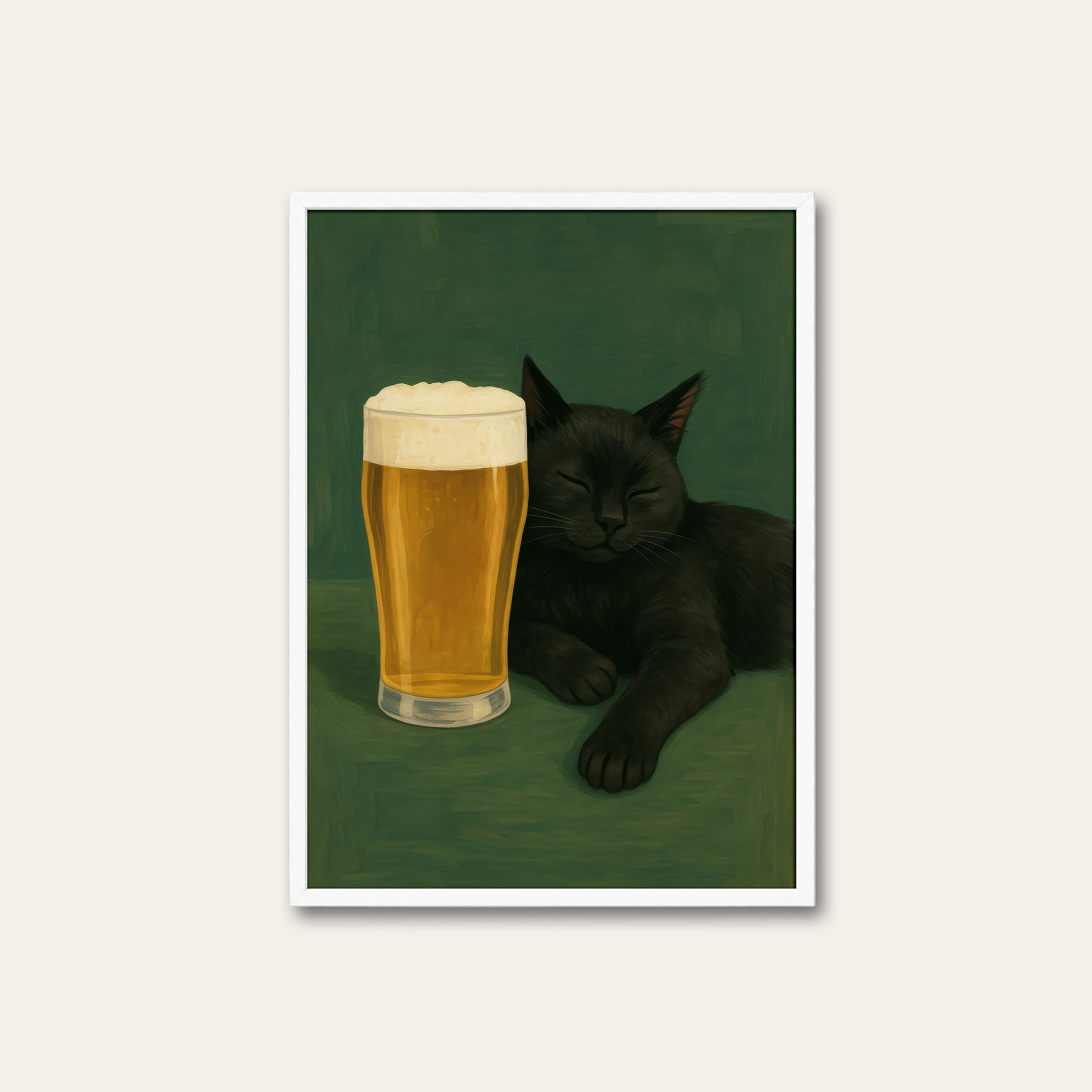 Beer & the Black Cat — Pub Art Print – white frame