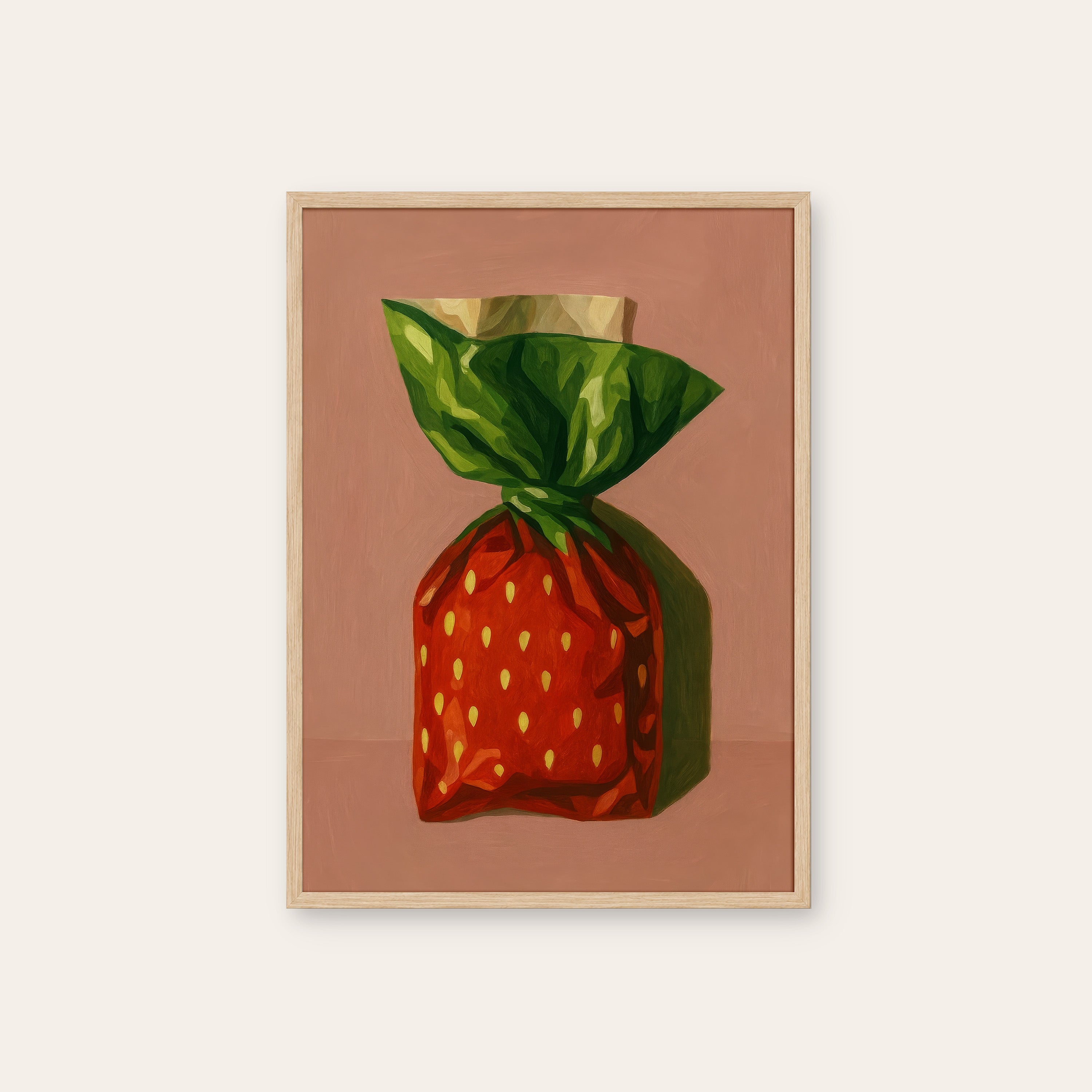 Wrapped Berry — Candy Still Life Print – natural wood frame