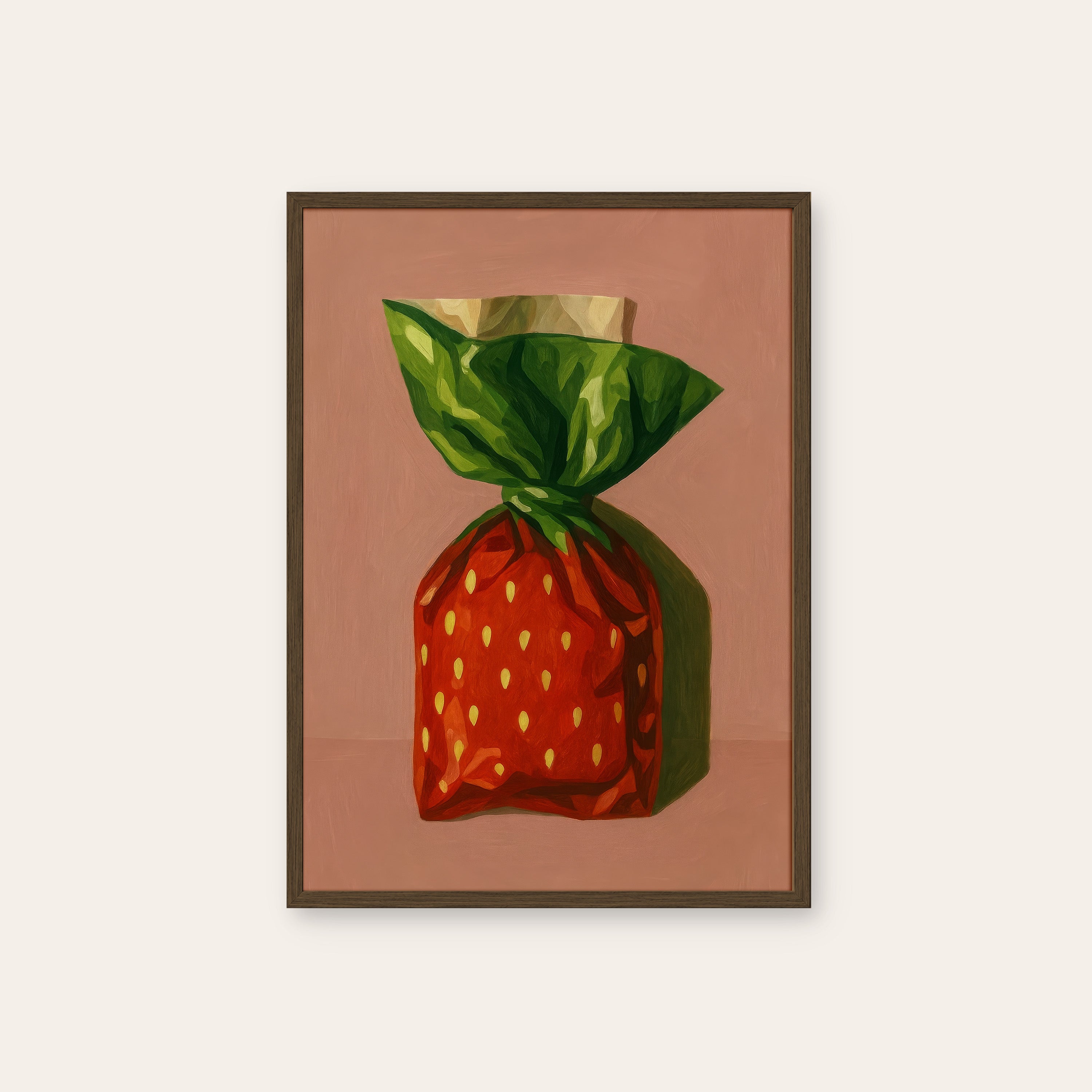 Wrapped Berry — Candy Still Life Print – dark wood frame