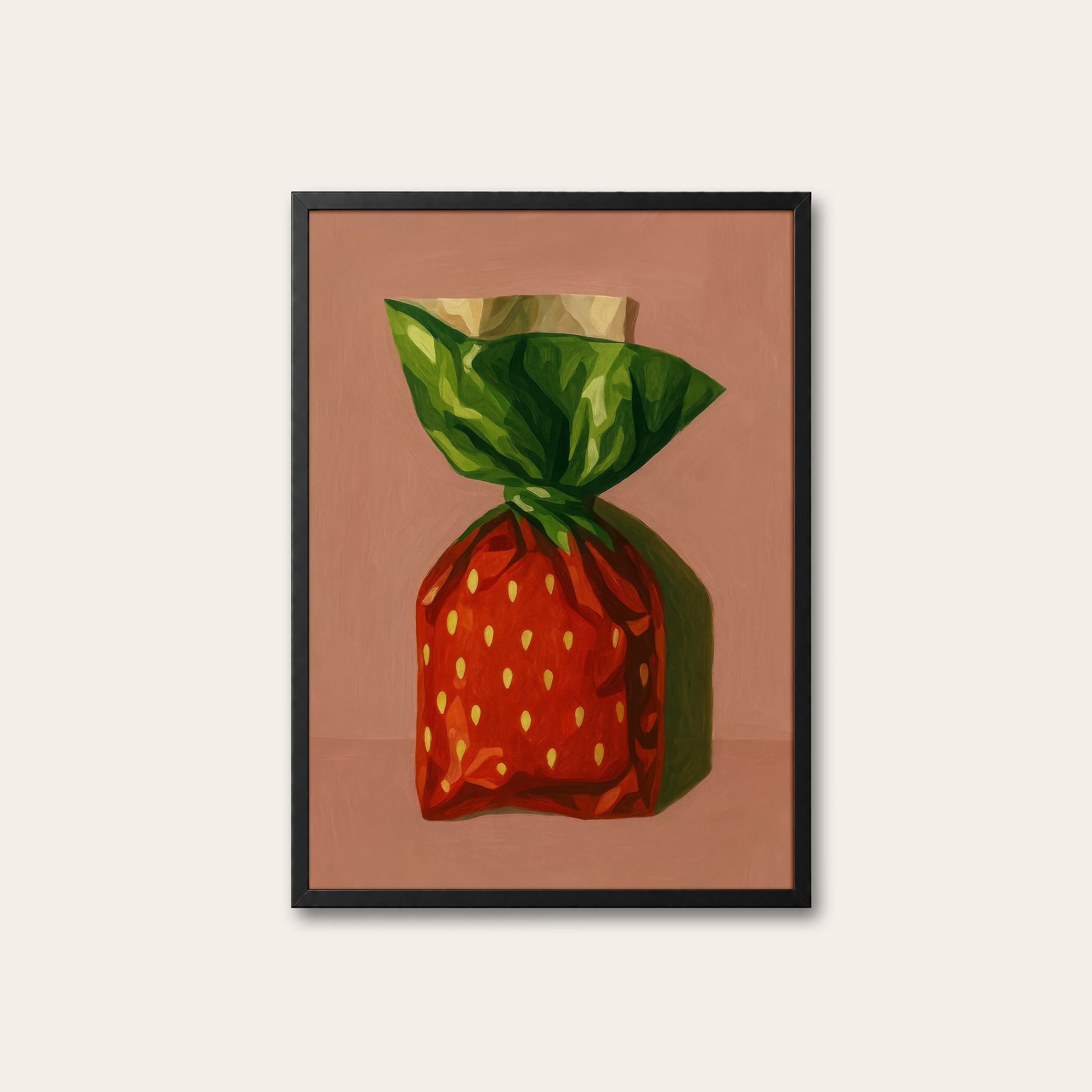 Wrapped Berry — Candy Still Life Print – black frame