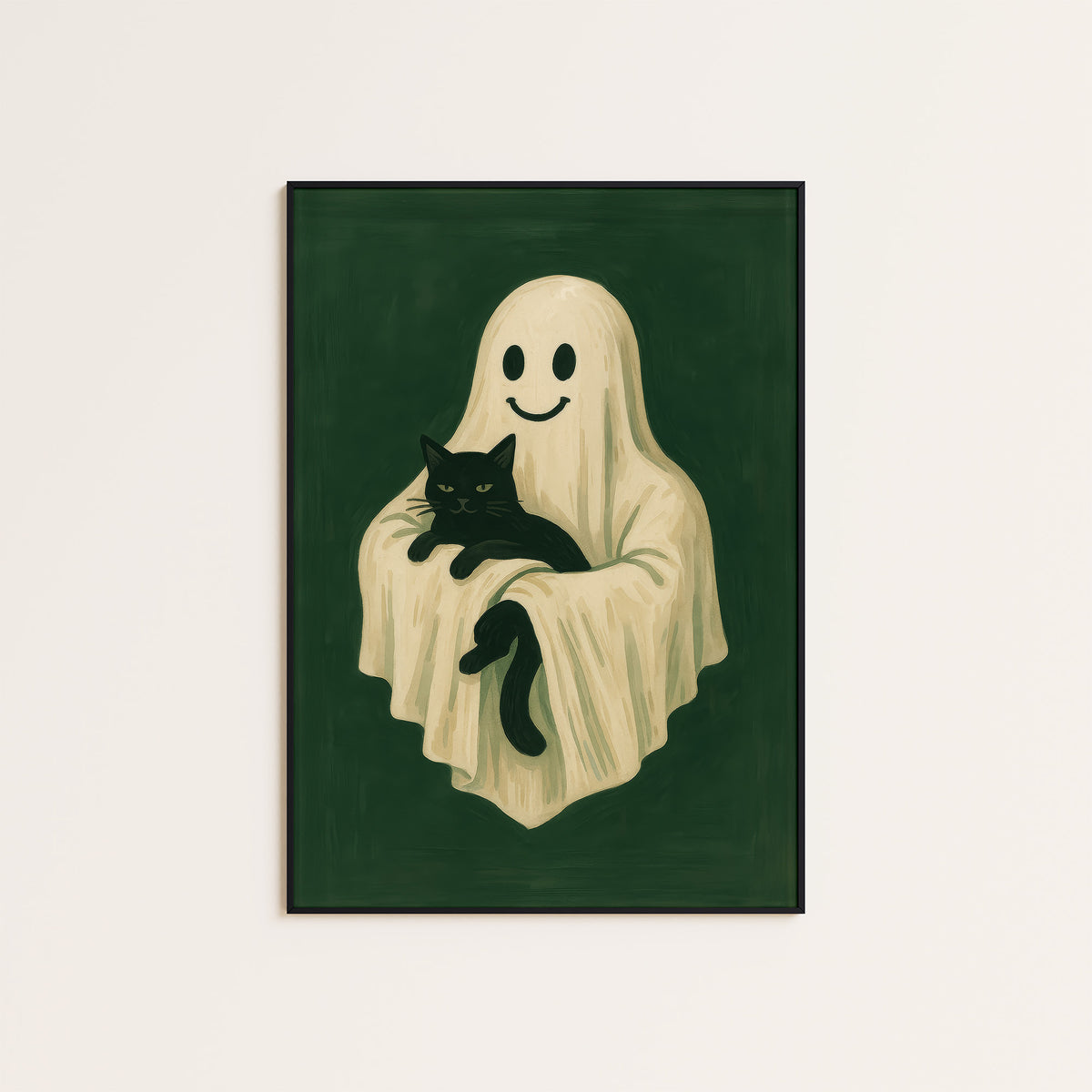 Haunting Plus One - Ghost and Cat Print - framed artwork overview