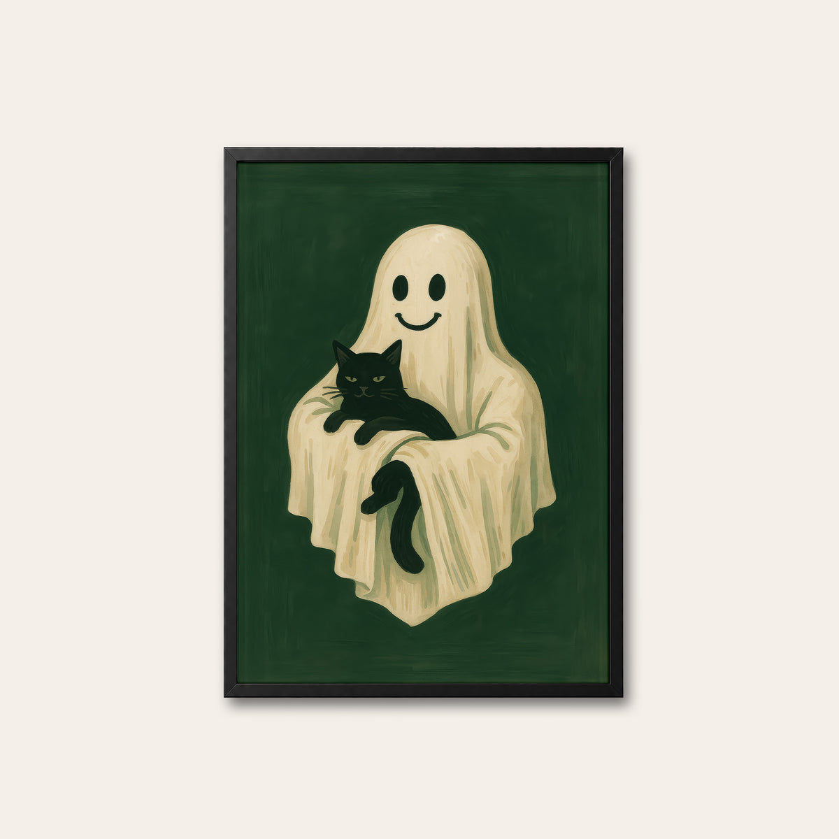 Haunting Plus One - Ghost and Cat Print - black frame