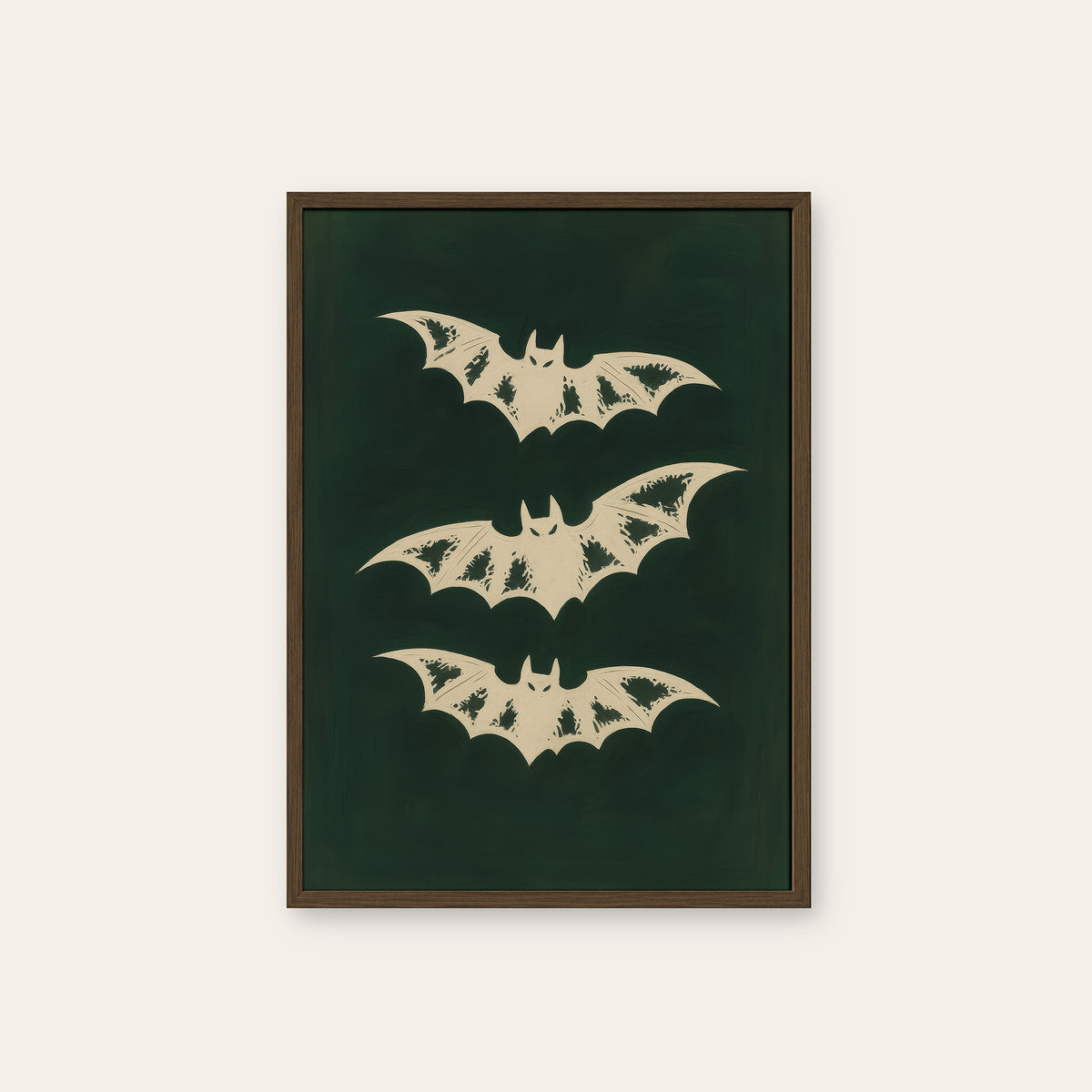 Night Shift - Three Bats Print - dark wood frame