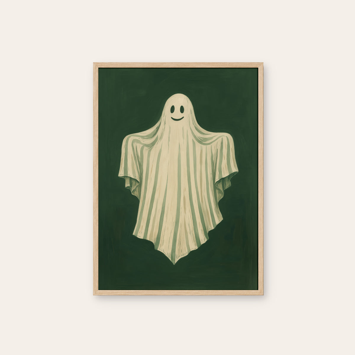 Friendly Haunting - Smiling Ghost Print - natural wood frame