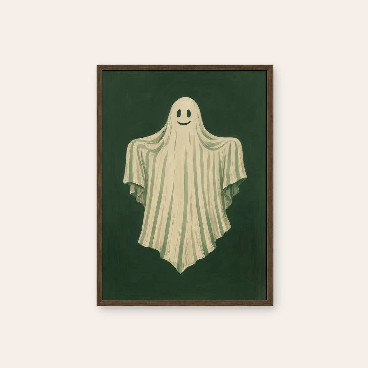 Friendly Haunting - Smiling Ghost Print - dark wood frame