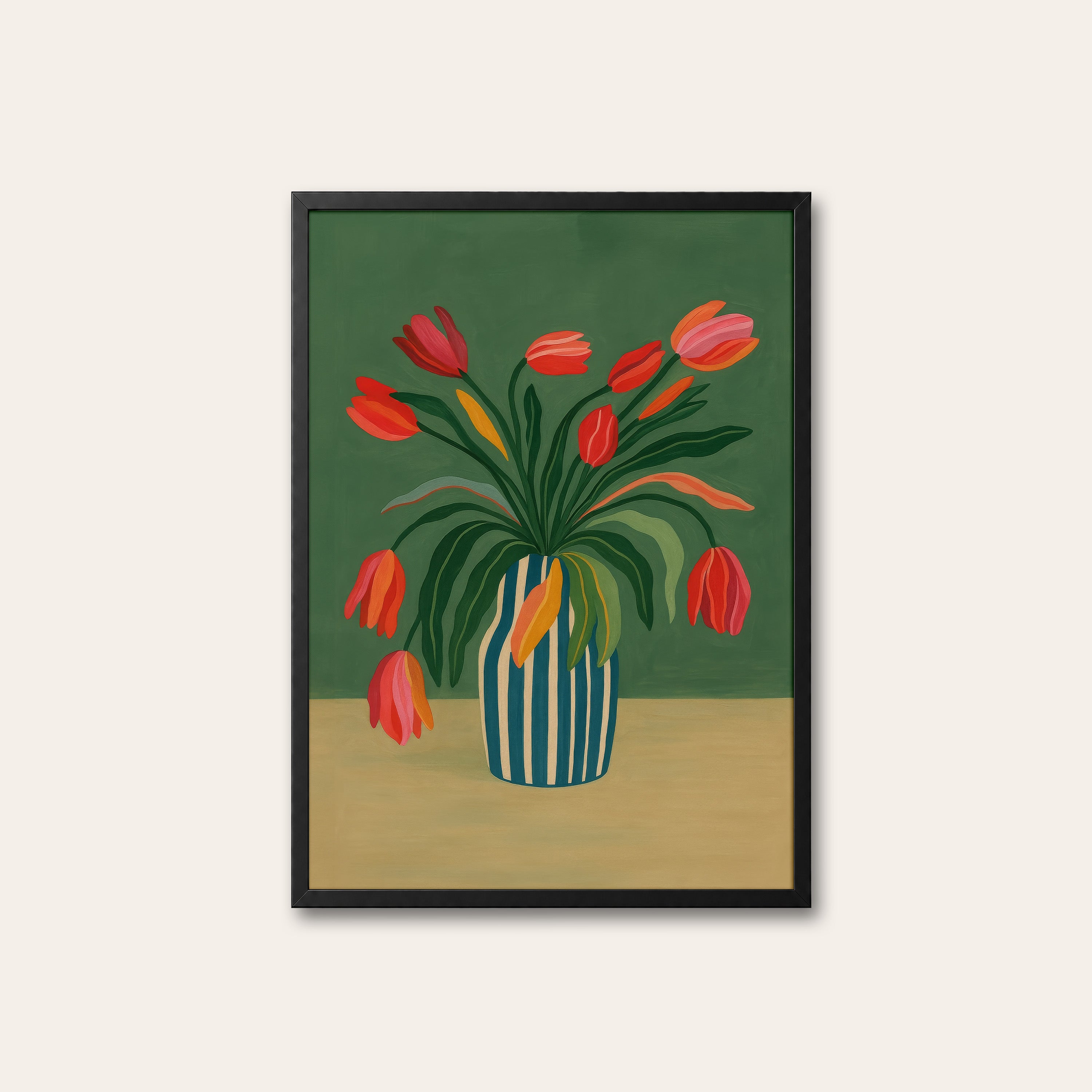 Tulip Riot — Striped Vase Print – black frame