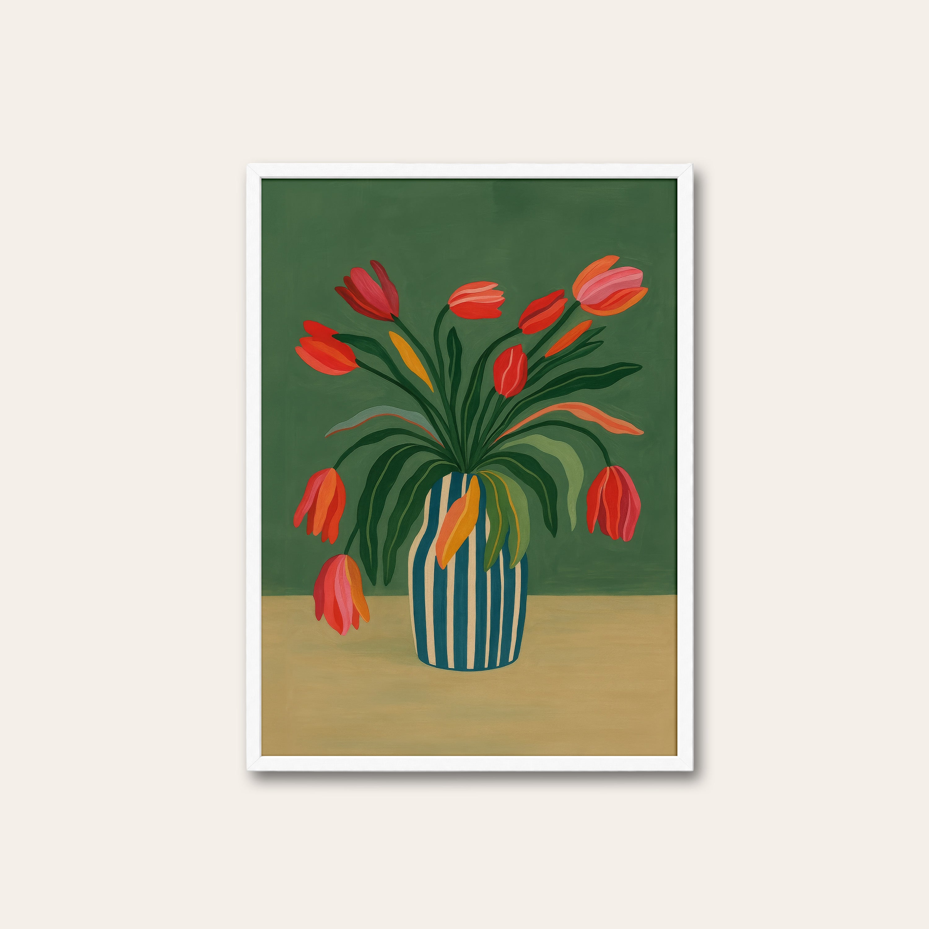 Tulip Riot — Striped Vase Print – white frame