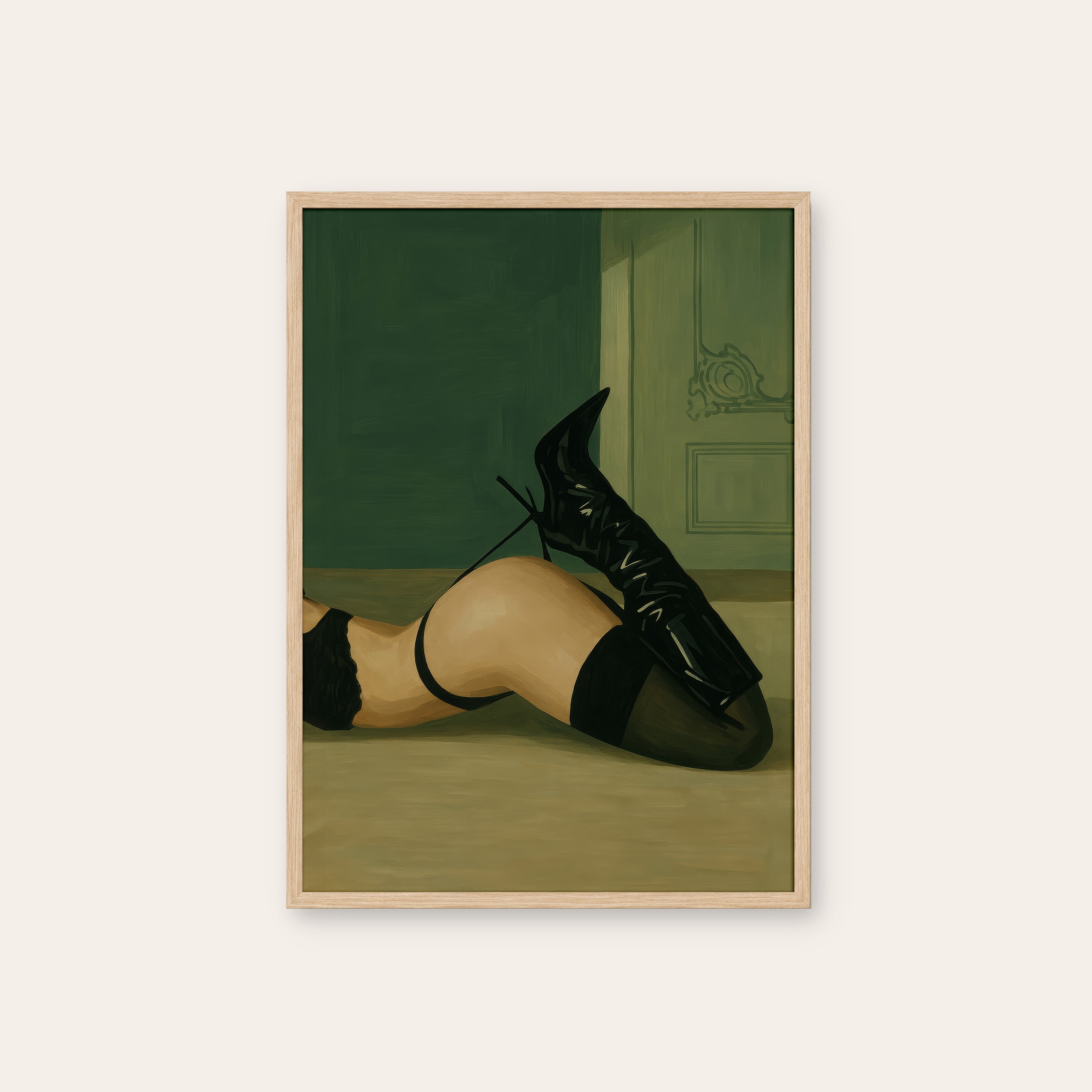 Patent & Lace — Boudoir Boots Print – natural wood frame