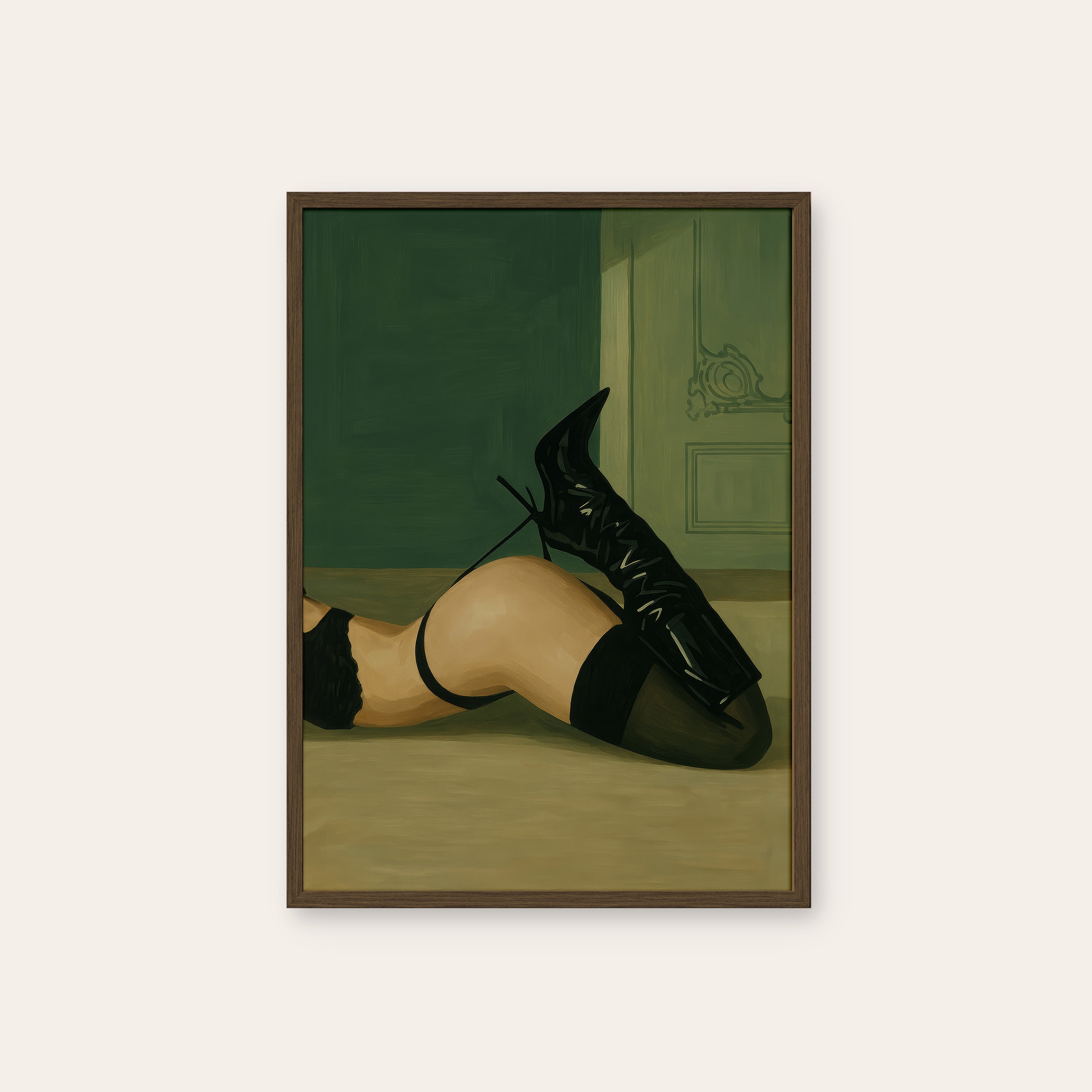 Patent & Lace — Boudoir Boots Print – dark wood frame